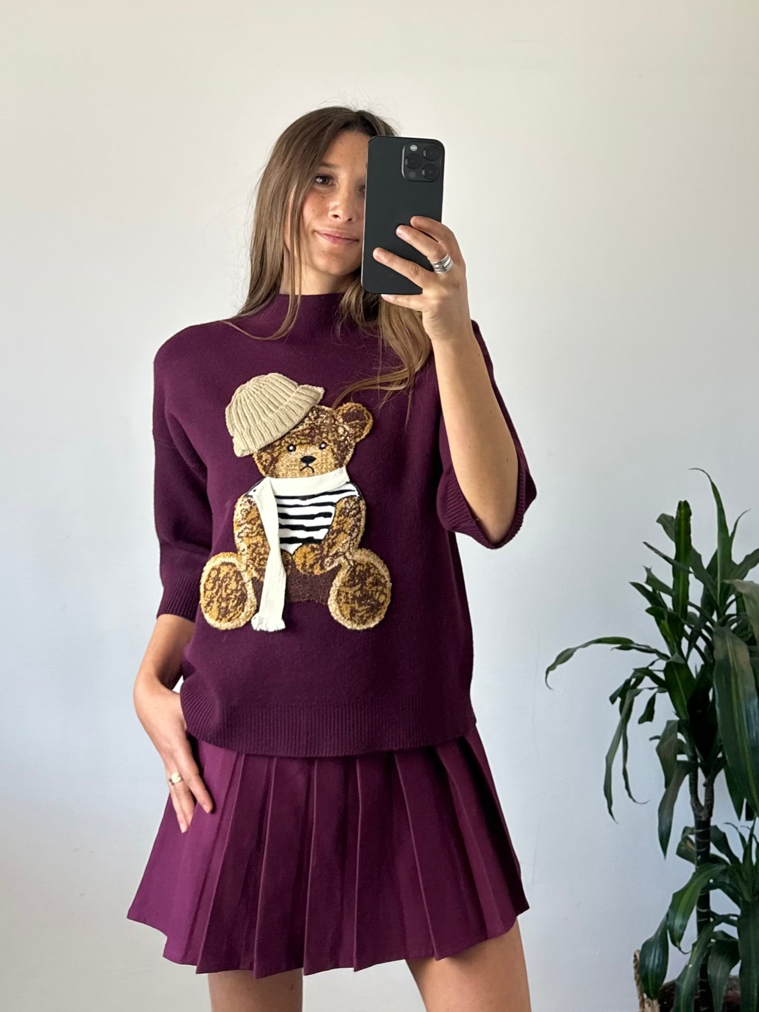 MINIGONNA COTONE A PIEGHE BORDEAUX