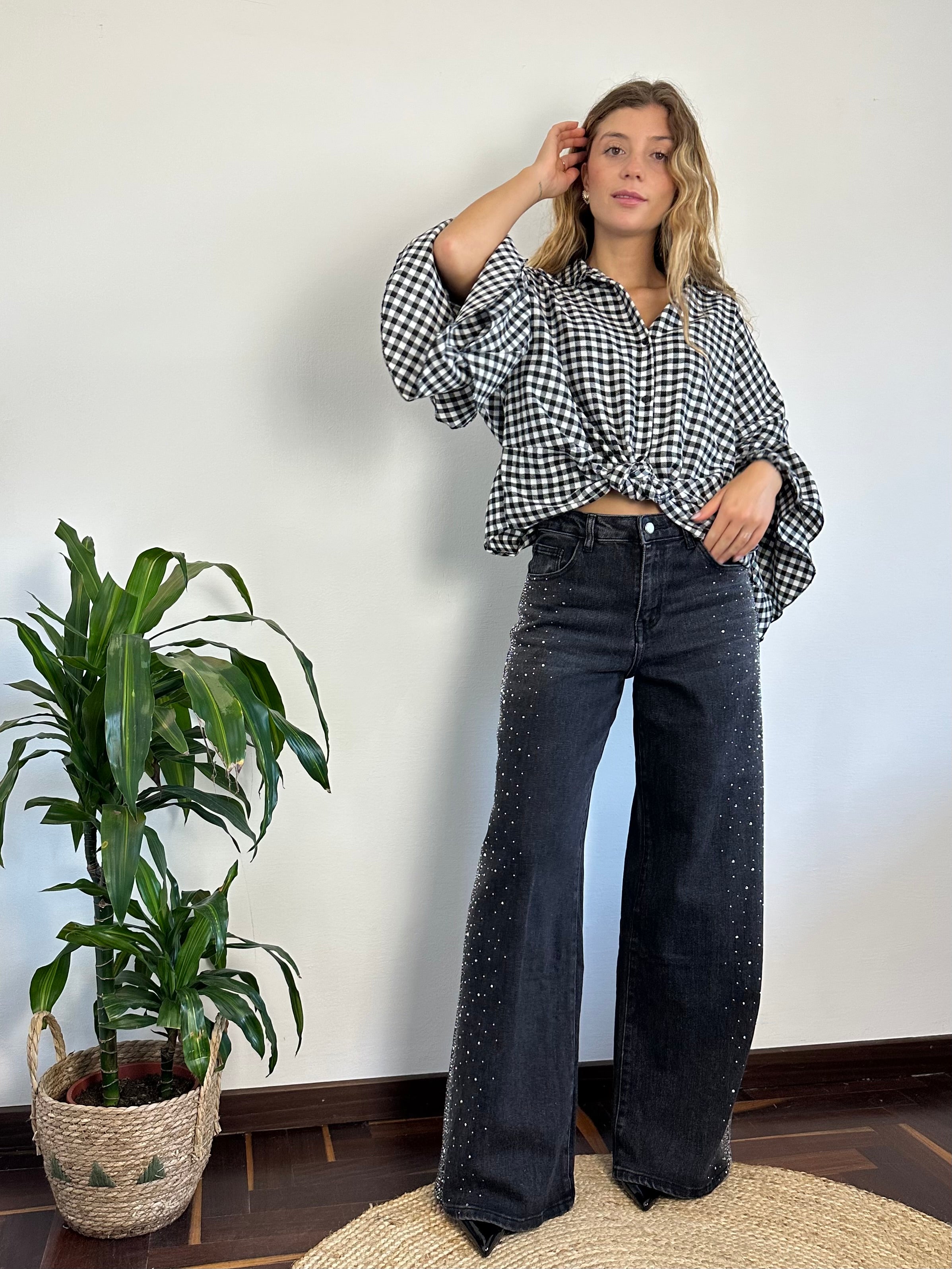 CAMICIA A QUADRI MANICHE A BALZE