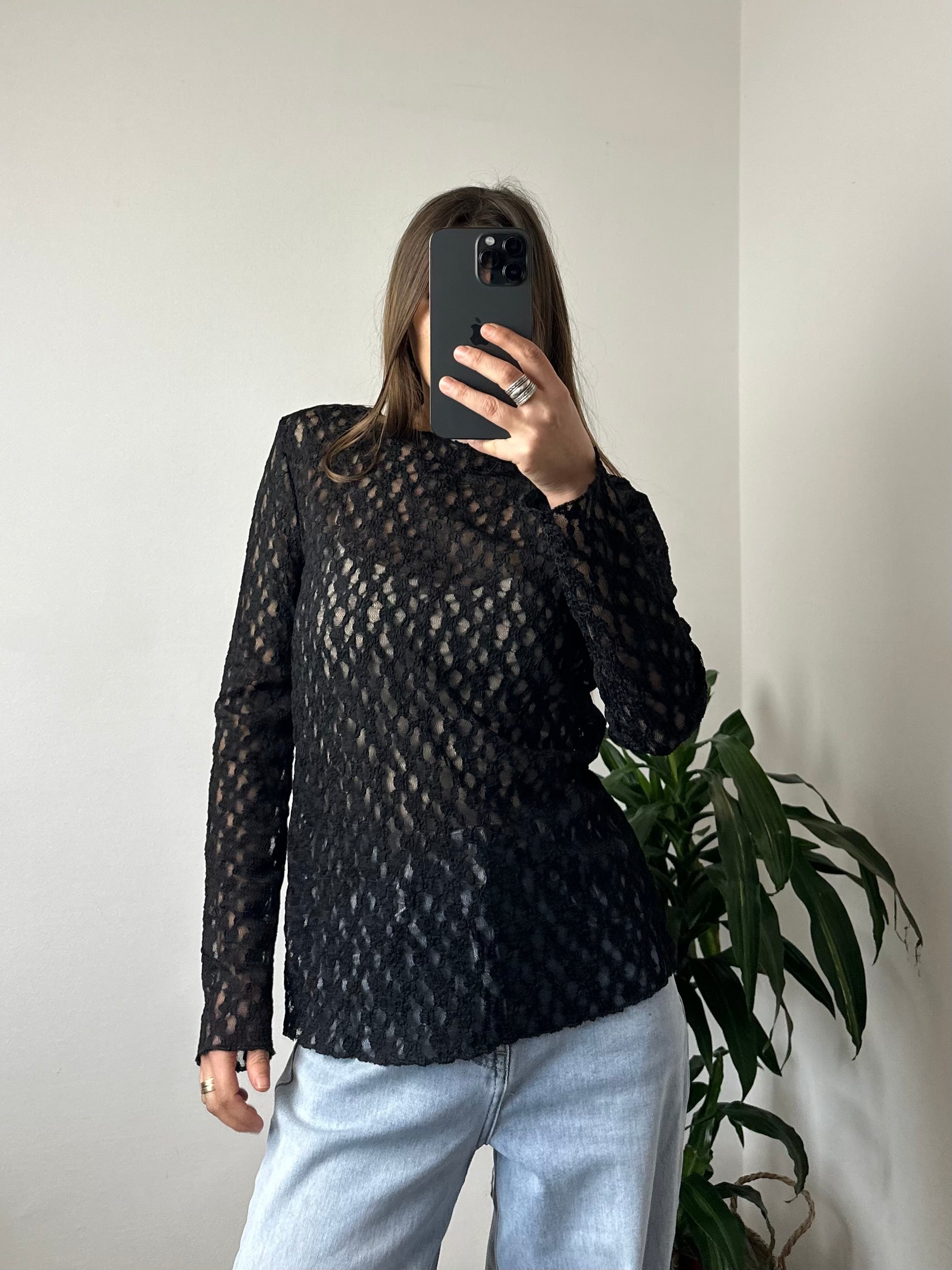 MAGLIA ELASTICIZZATA PIZZO NERO