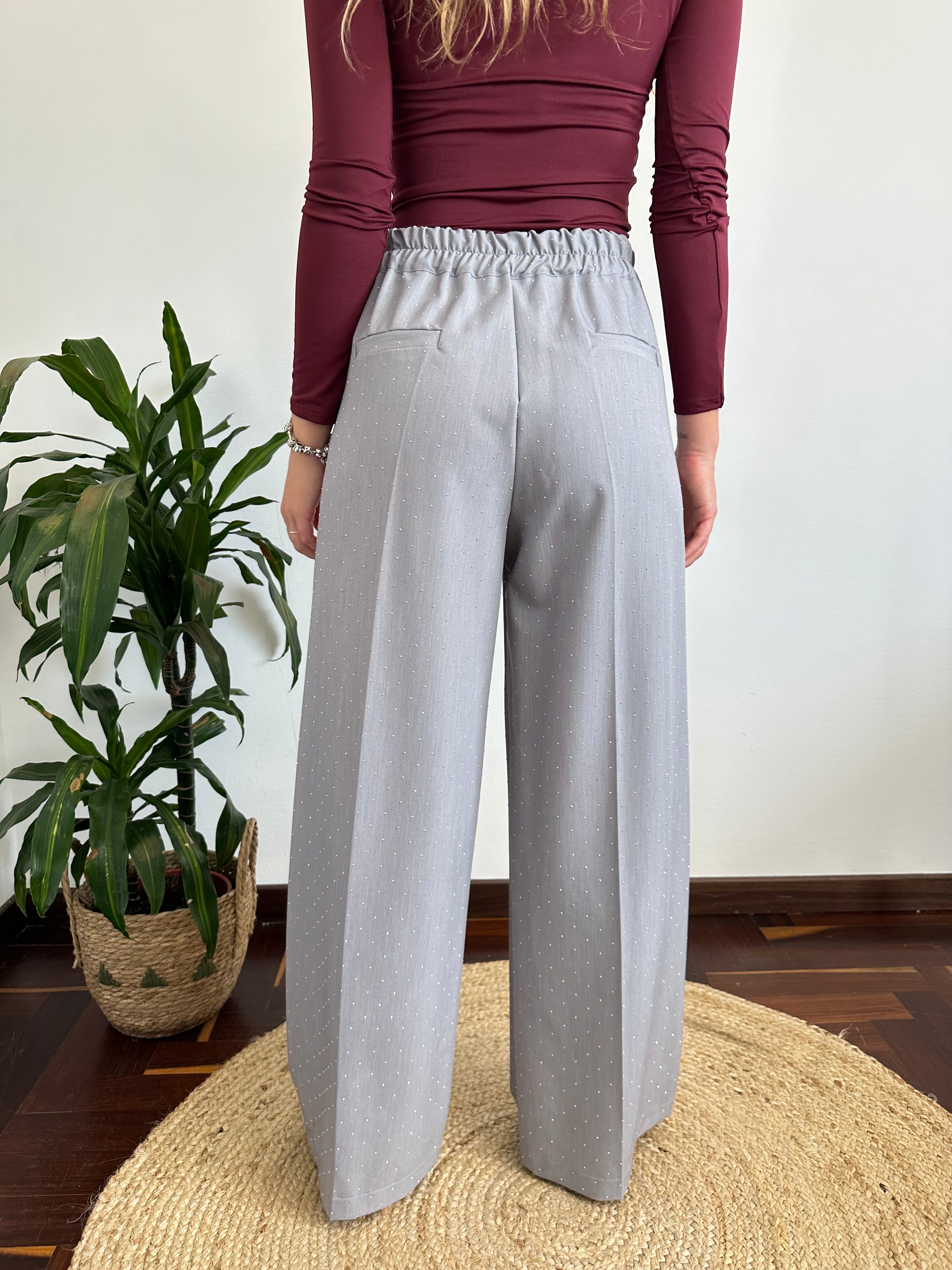 PANTALONE STRASS GRIGIO