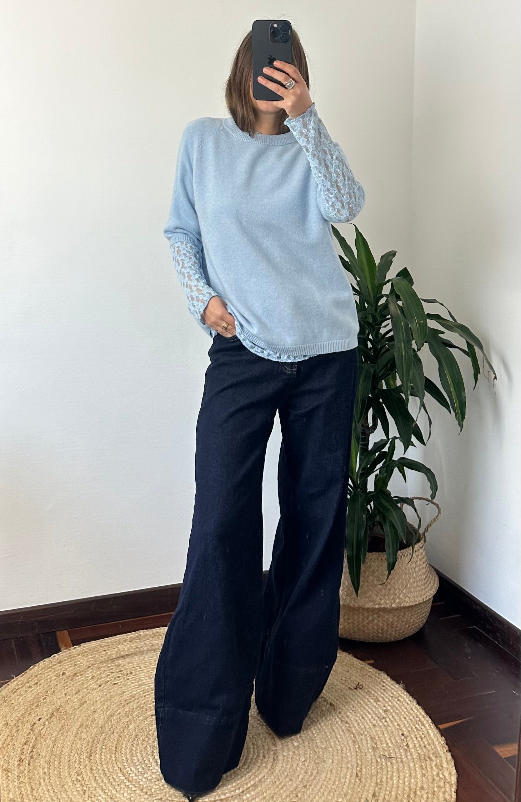 PULLOVER MANICA 3/4 in MORBIDA VISCOSA AZZURRO