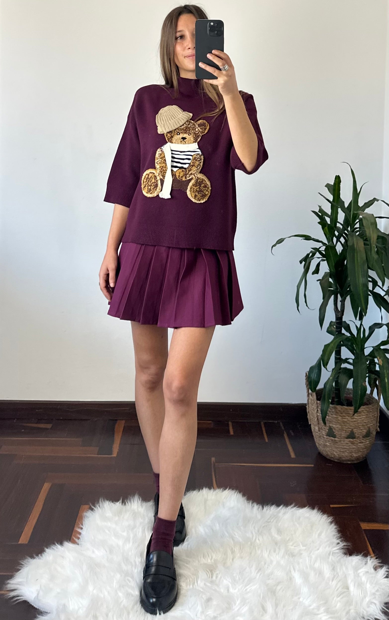 MINIGONNA COTONE A PIEGHE BORDEAUX