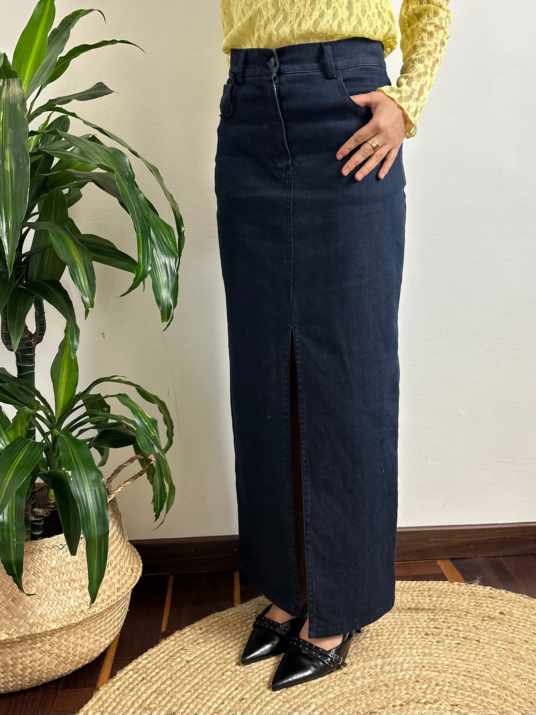 LONGUETTE DENIM in COTONE CON SPACCO