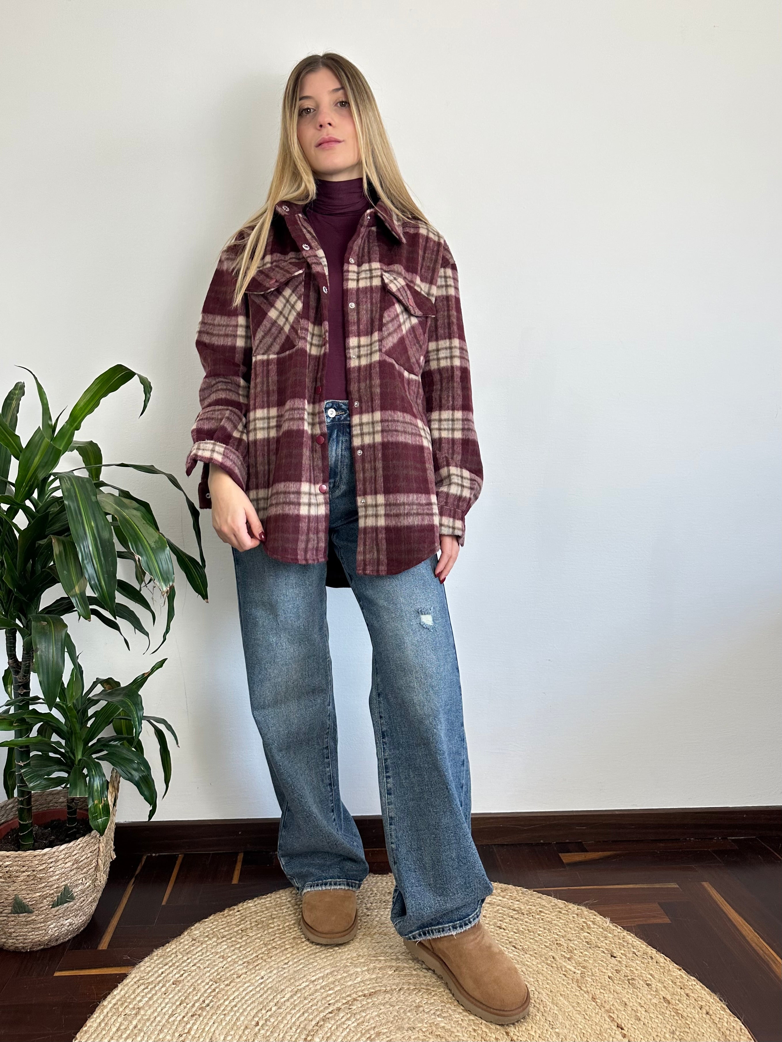 CAMICIA PELOSA COTONE BORGOGNA