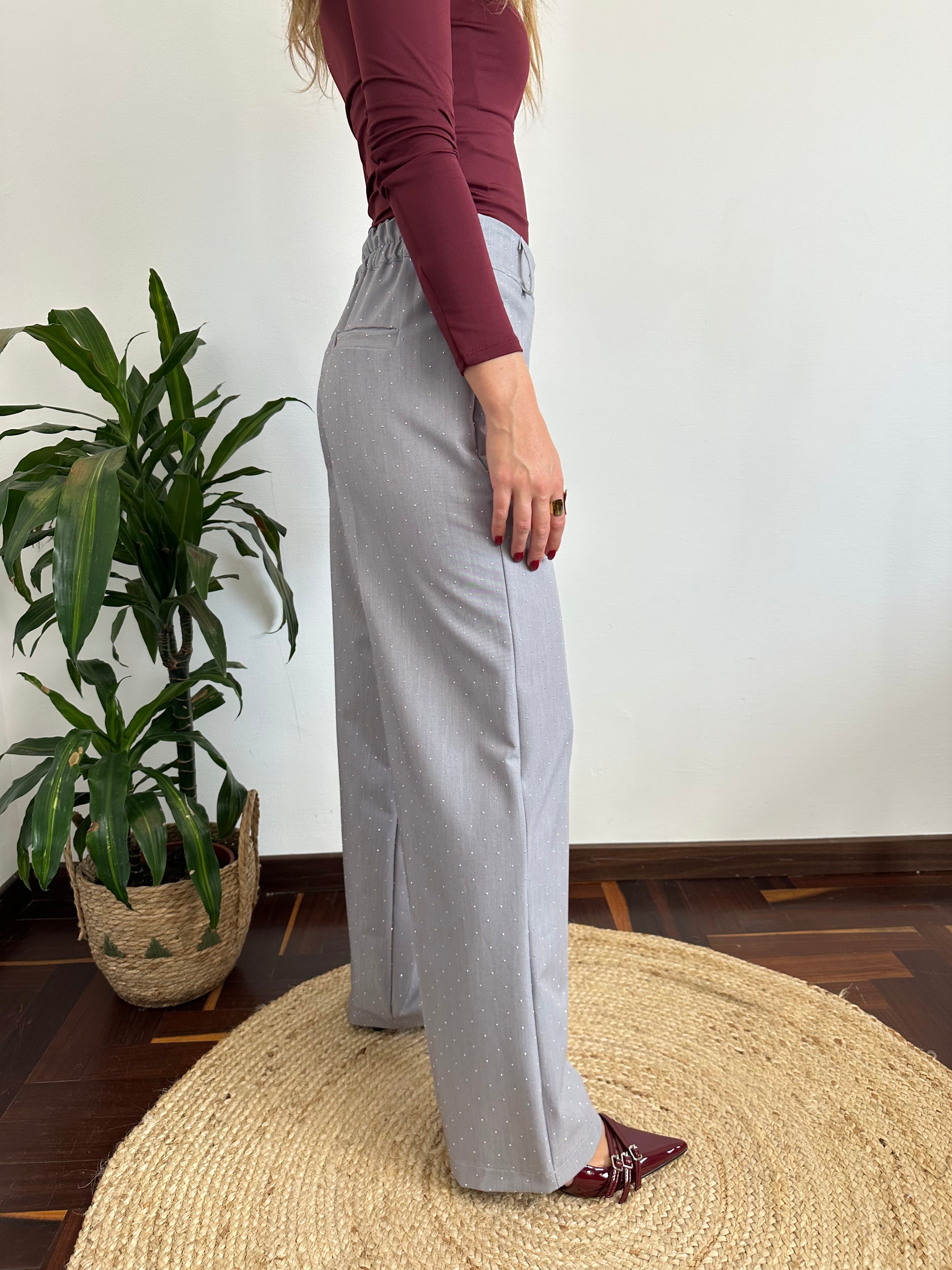 PANTALONE STRASS GRIGIO