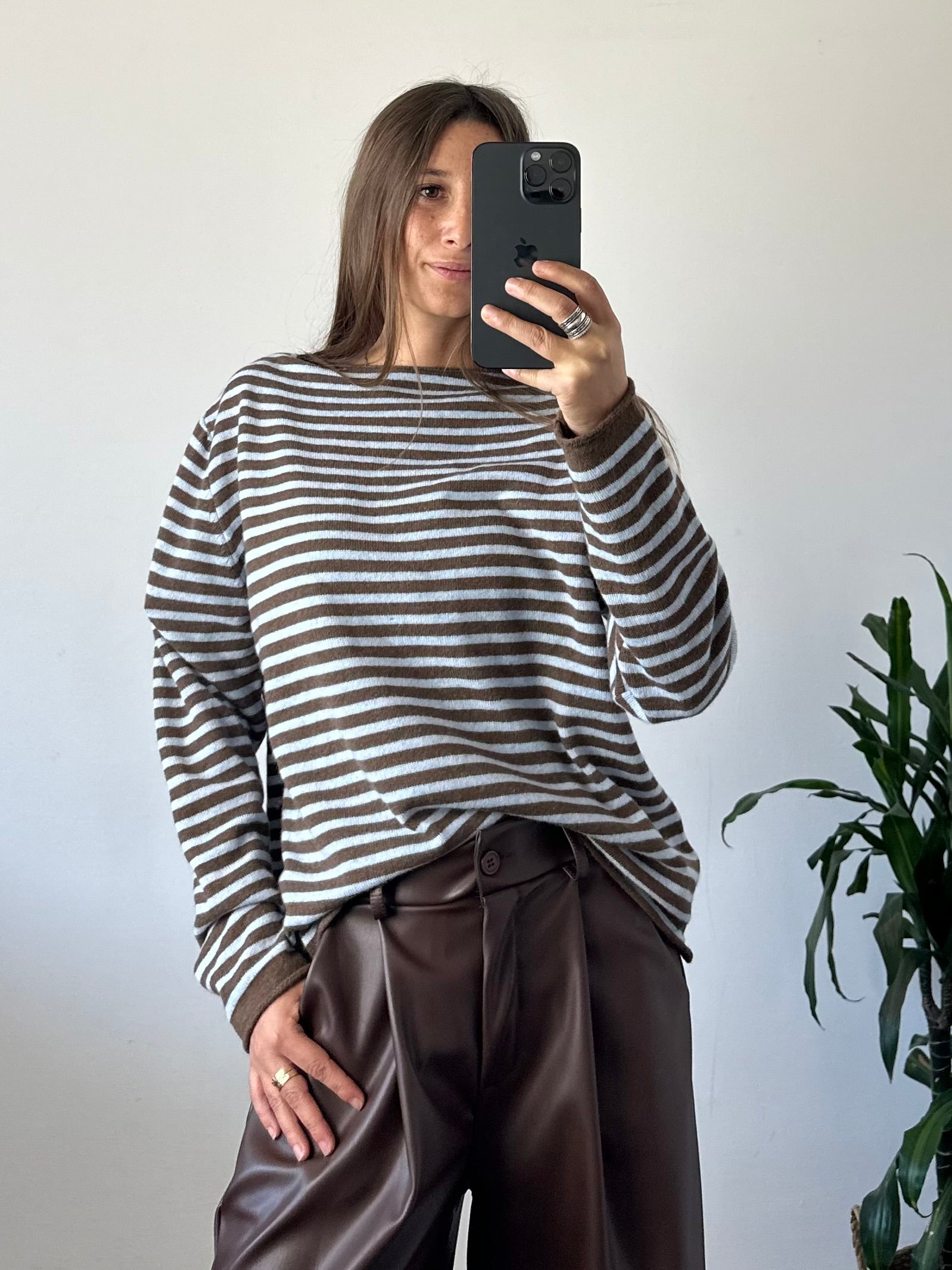 MAGLIONCINO RIGHE misto CASHMERE AZZURRO-MARRONE