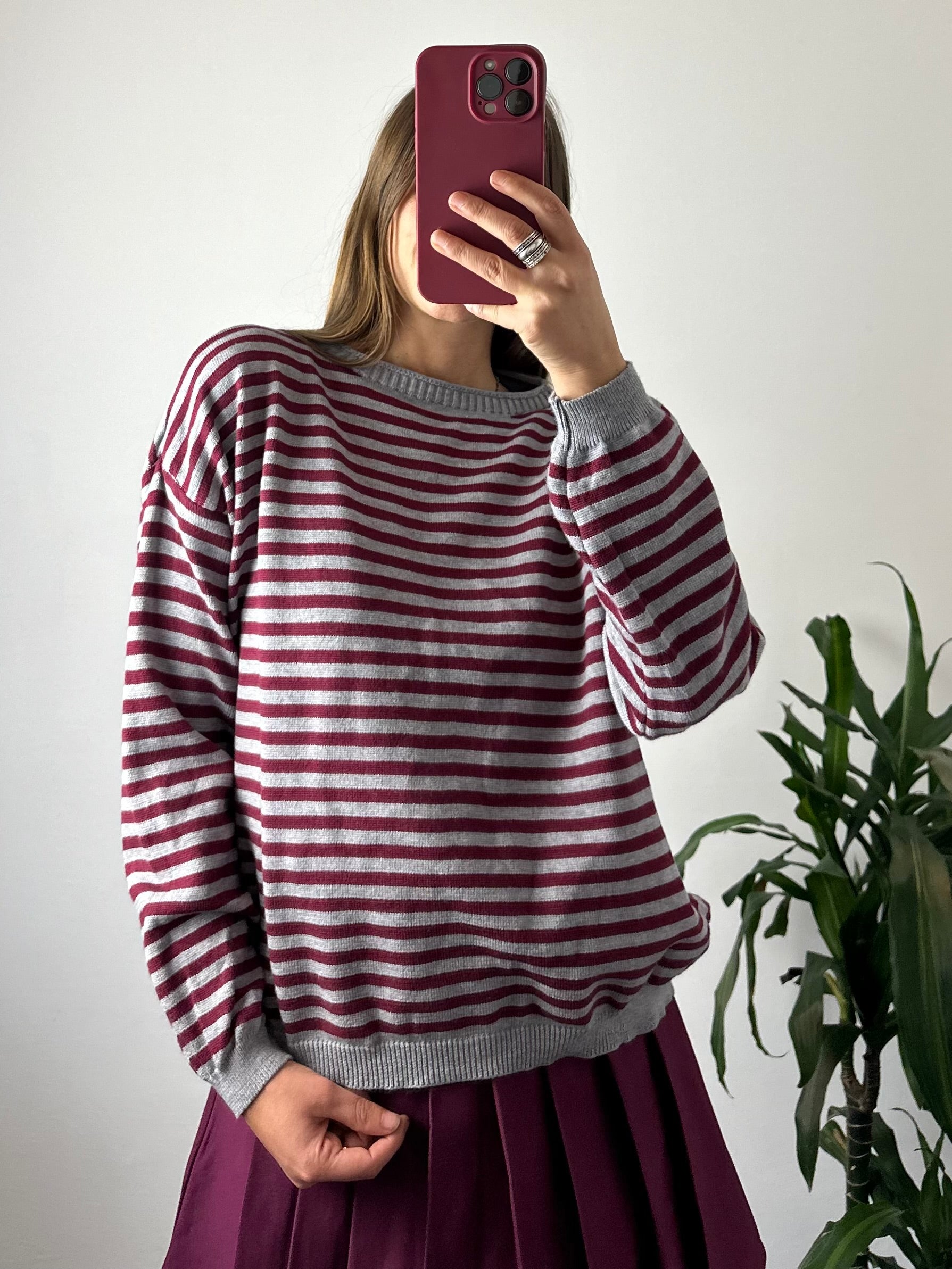 MAGLIONCINO RIGHE bordeaux-grigio