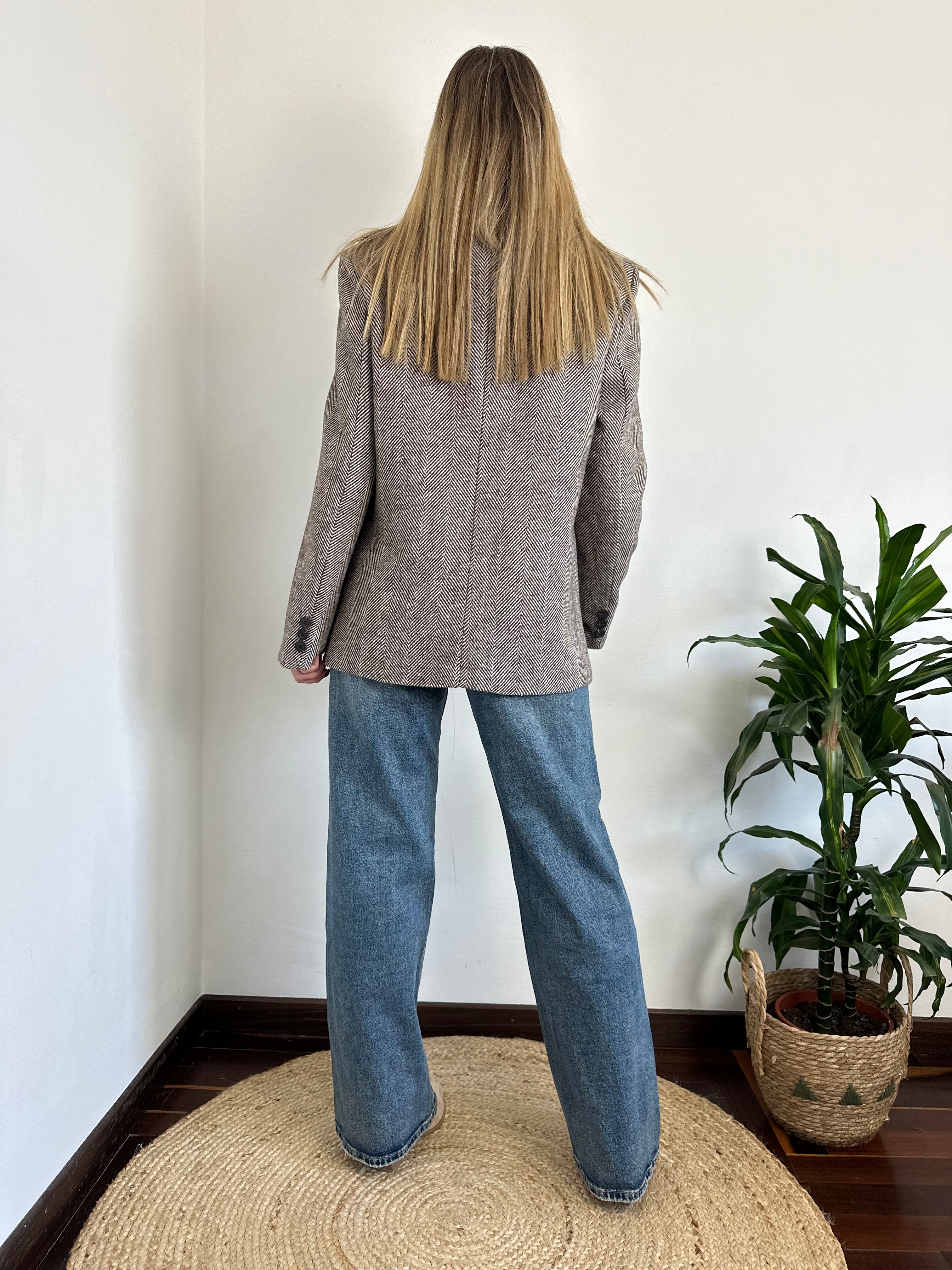 BLAZER SPIGATO SPALLINE IMBOTTITE MARRONE