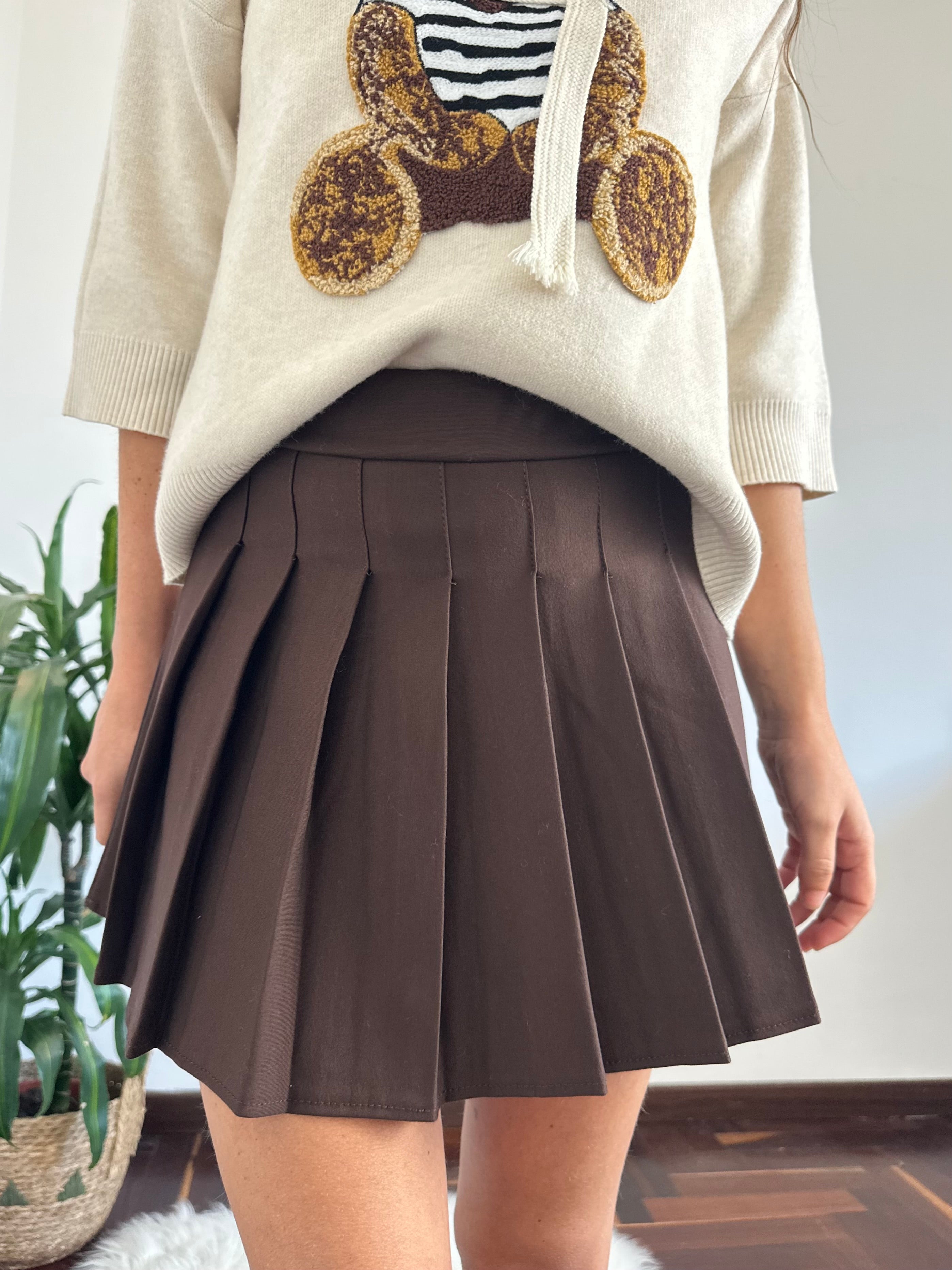 MINIGONNA COTONE A PIEGHE CIOCCOLATO