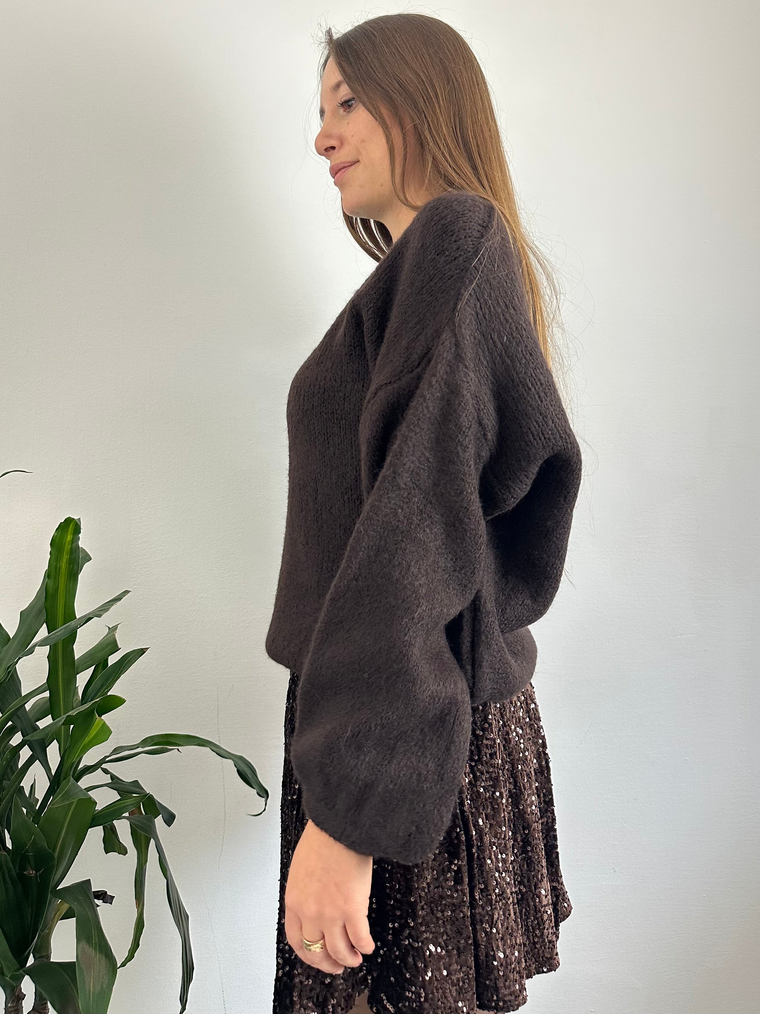 MAGLIONE misto LANA-ALPACA MARRONE