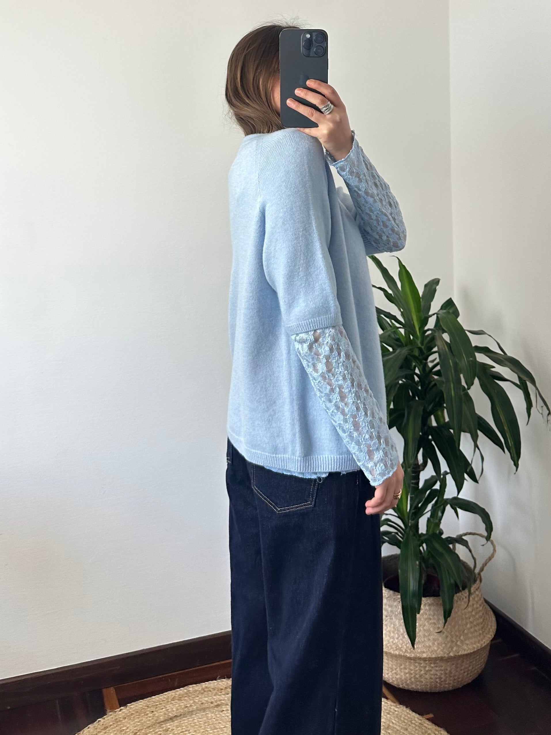 PULLOVER MANICA 3/4 in MORBIDA VISCOSA AZZURRO