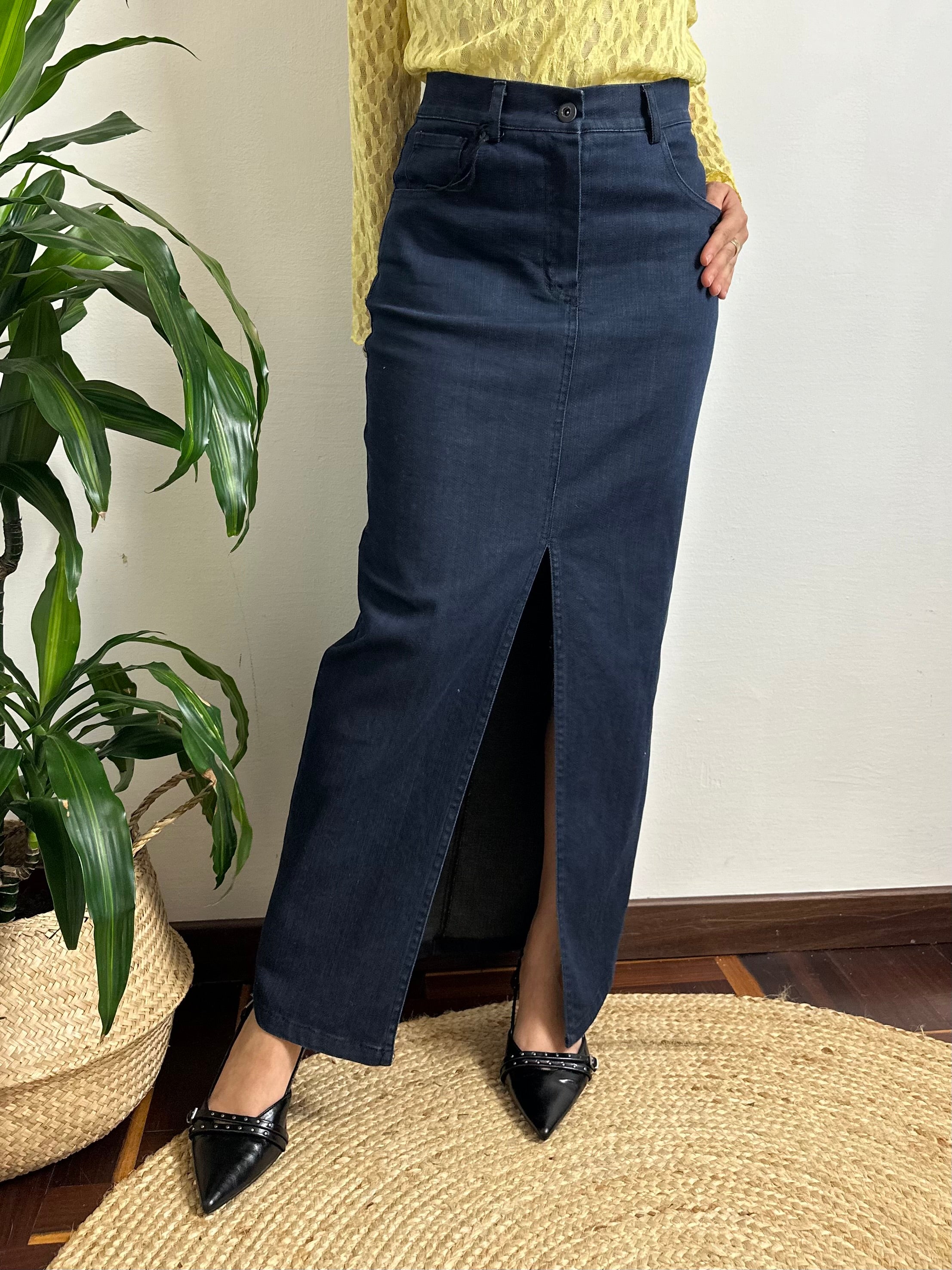 LONGUETTE DENIM in COTONE CON SPACCO