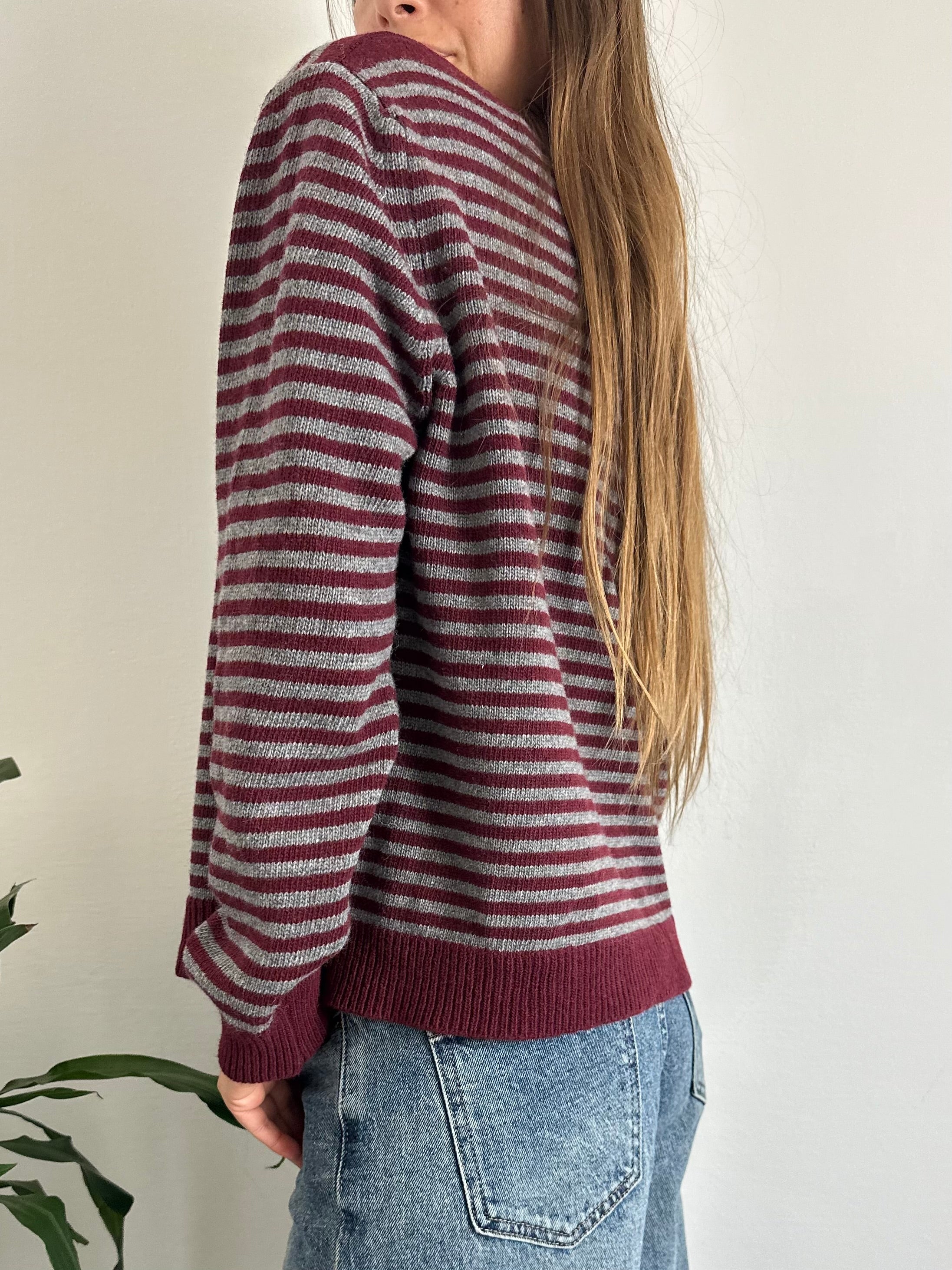 MAGLIONCINO RIGHE misto CASHMERE bordeaux-grigio