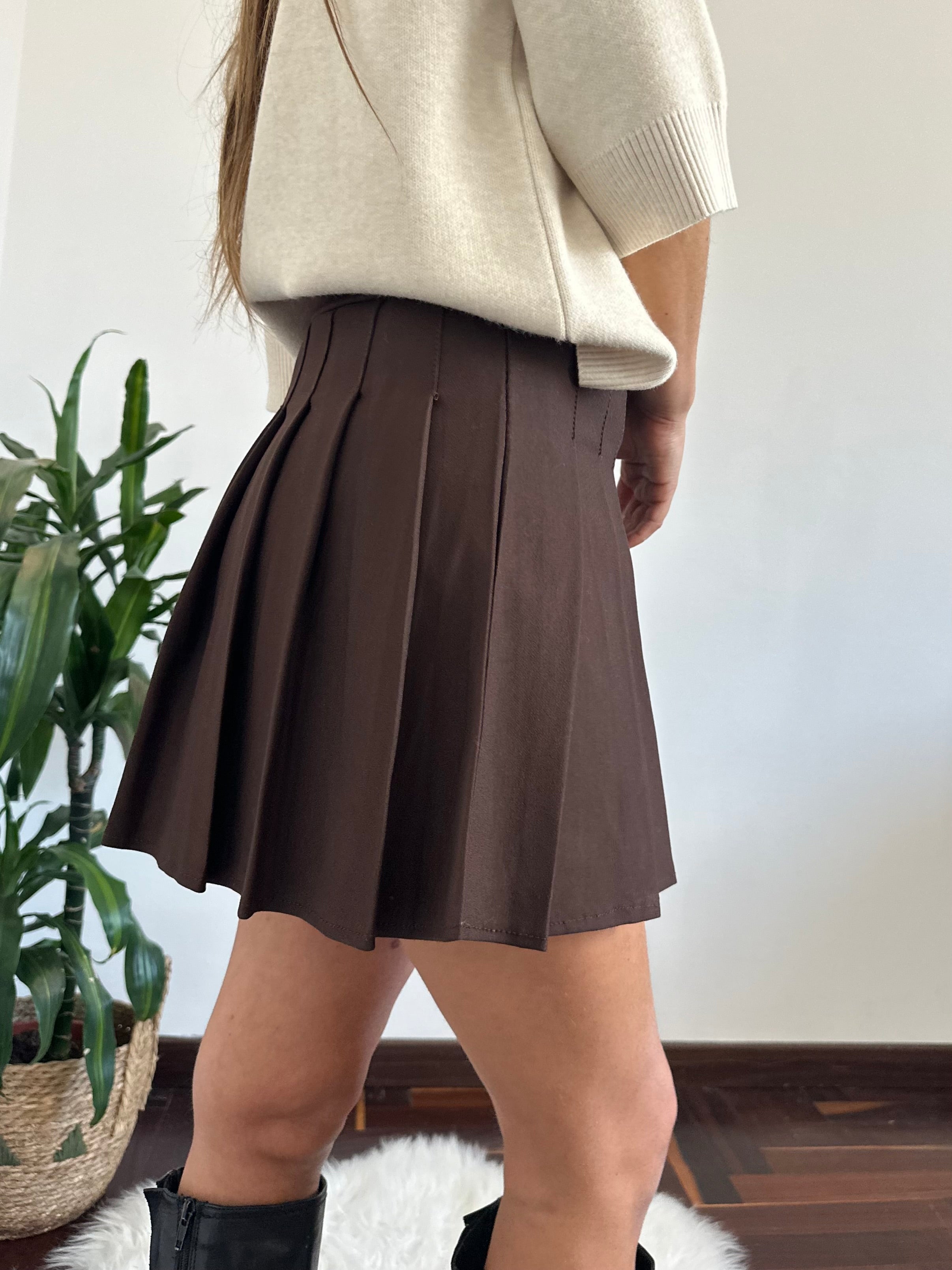 MINIGONNA COTONE A PIEGHE CIOCCOLATO