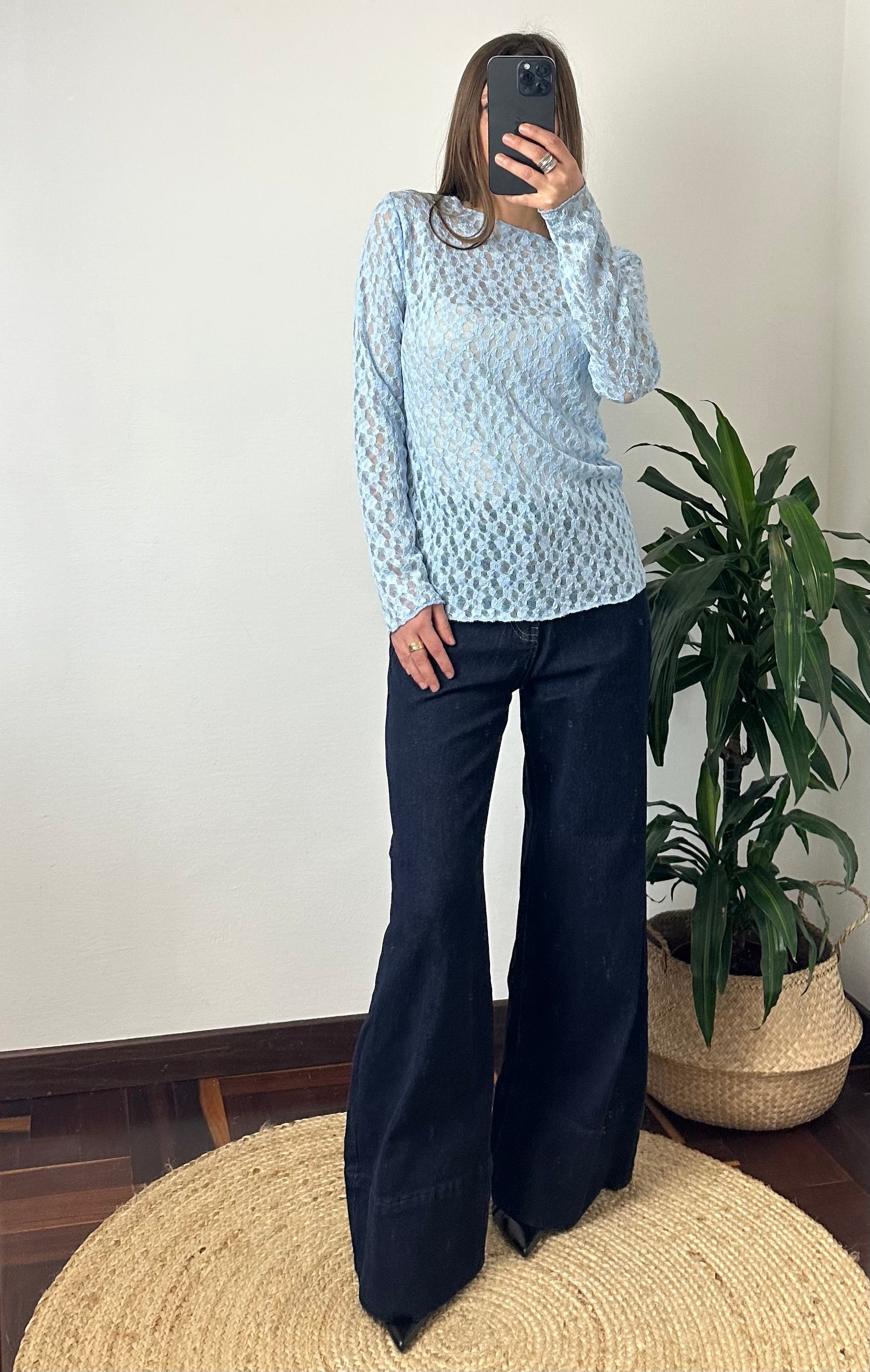 MAGLIA ELASTICIZZATA PIZZO AZZURRO