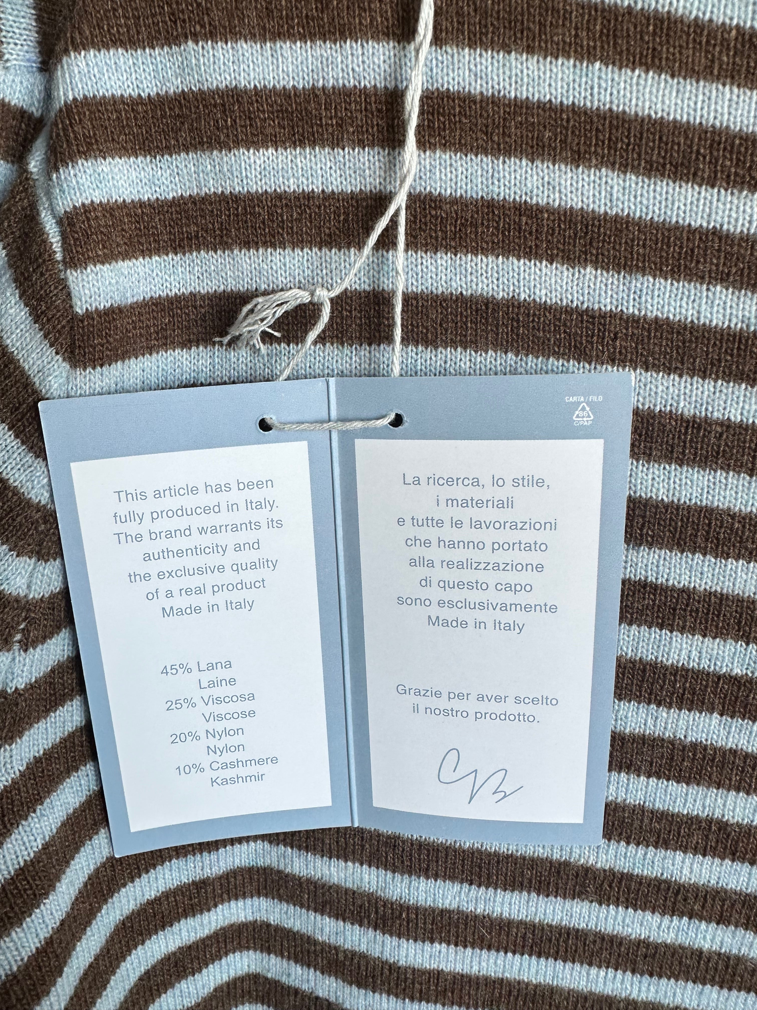 MAGLIONCINO RIGHE misto CASHMERE AZZURRO-MARRONE