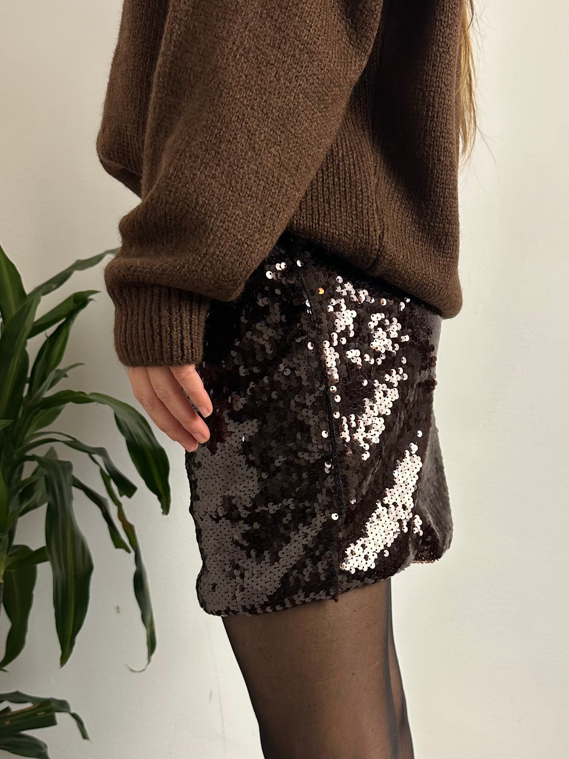 MINIGONNA PAILLETTES MARRONE