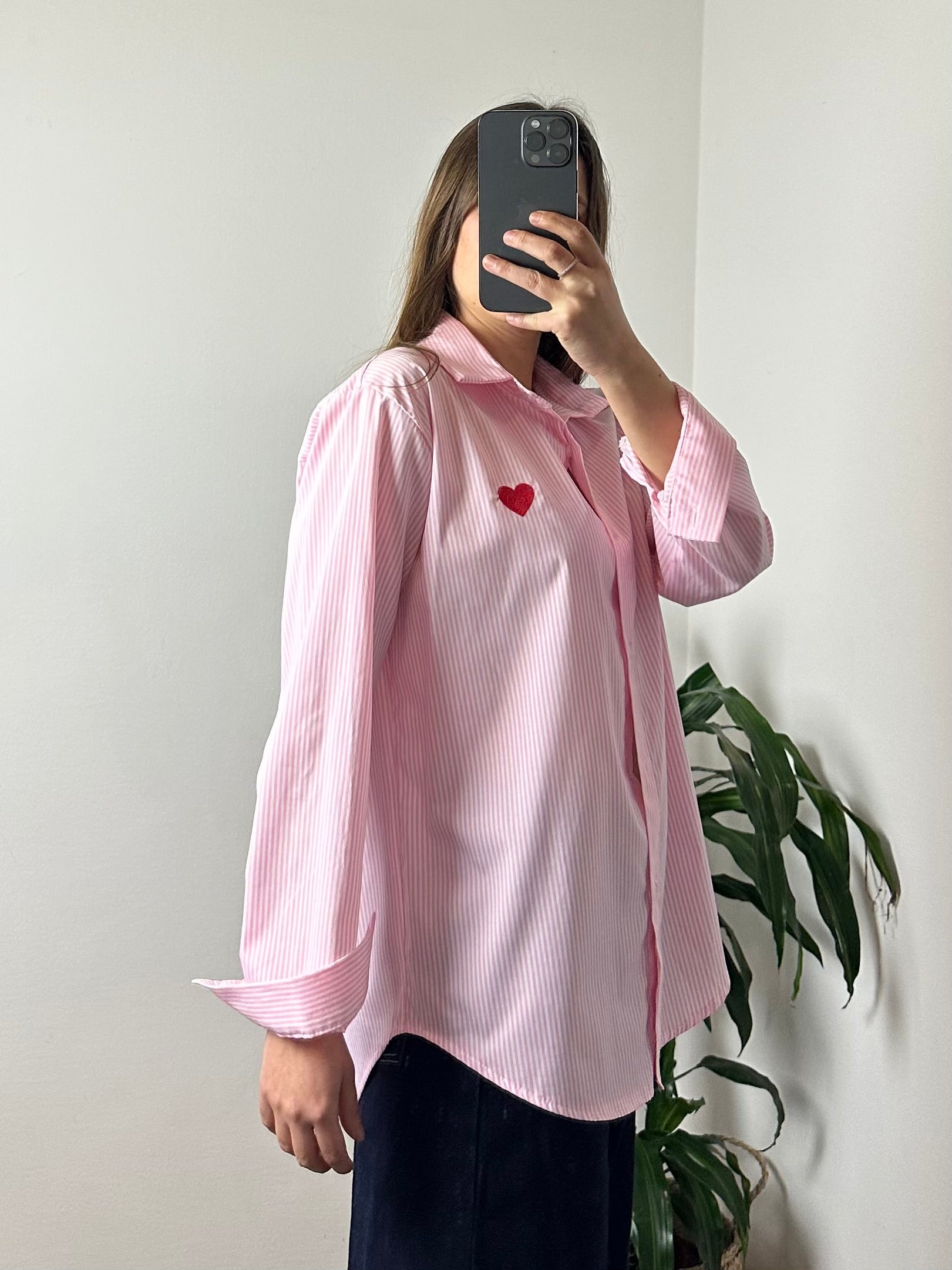 CAMICIA LOVE in COTONE a RIGHE ROSA