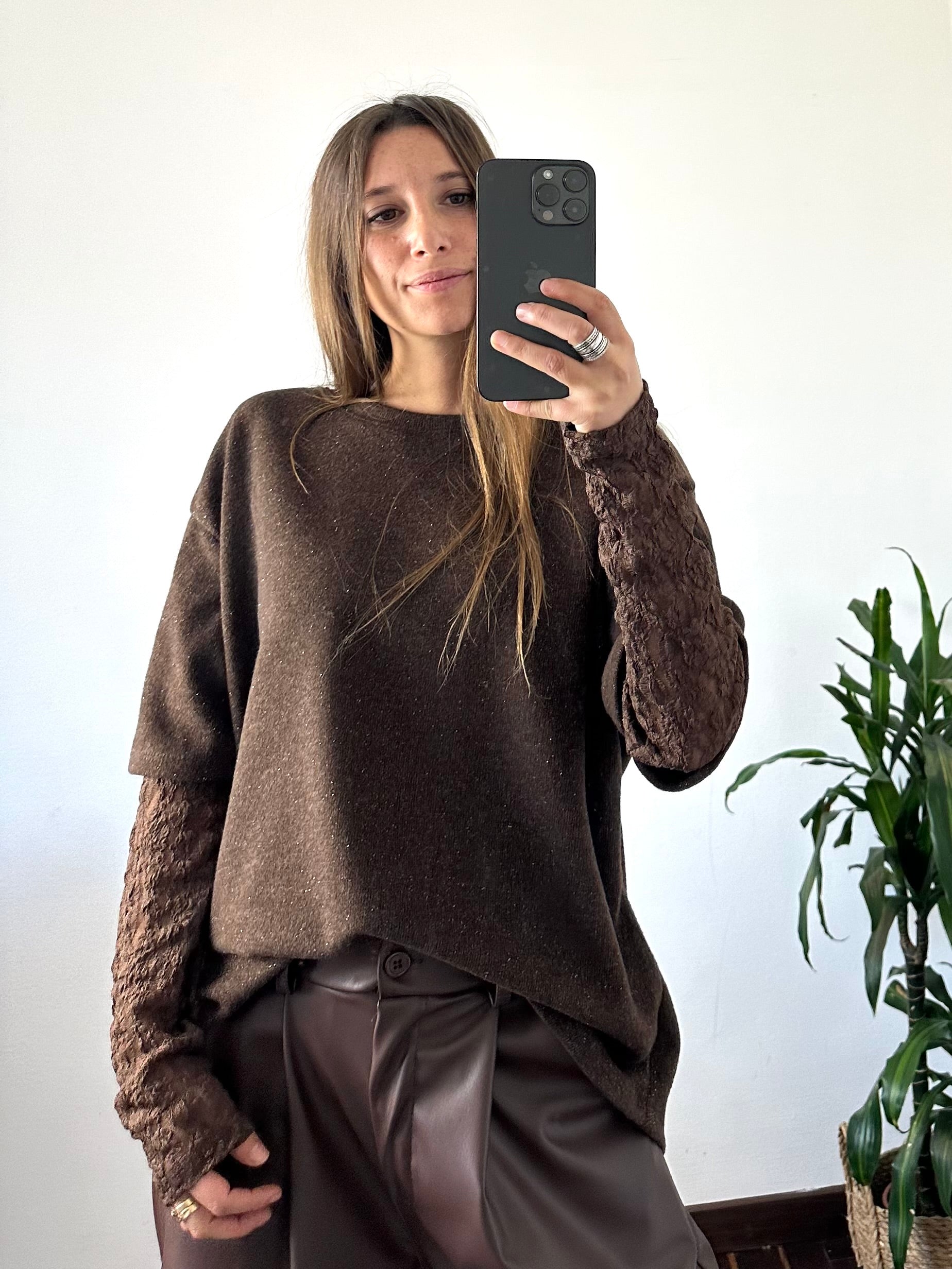 MAGLIA T-SHIRT PIZZO CIOCCOLATO