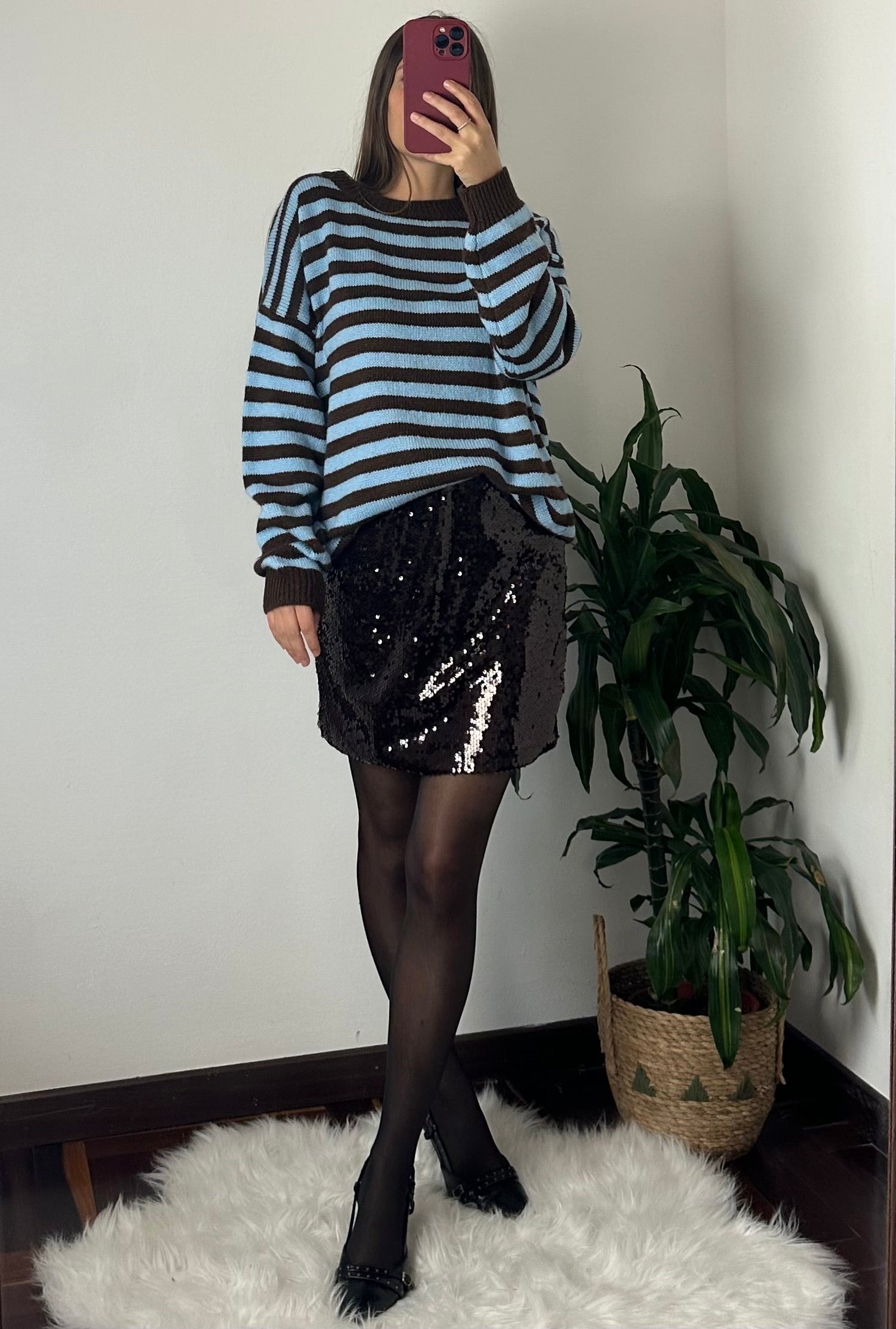 PULLOVER RIGHE MARRONE-AZZURRO