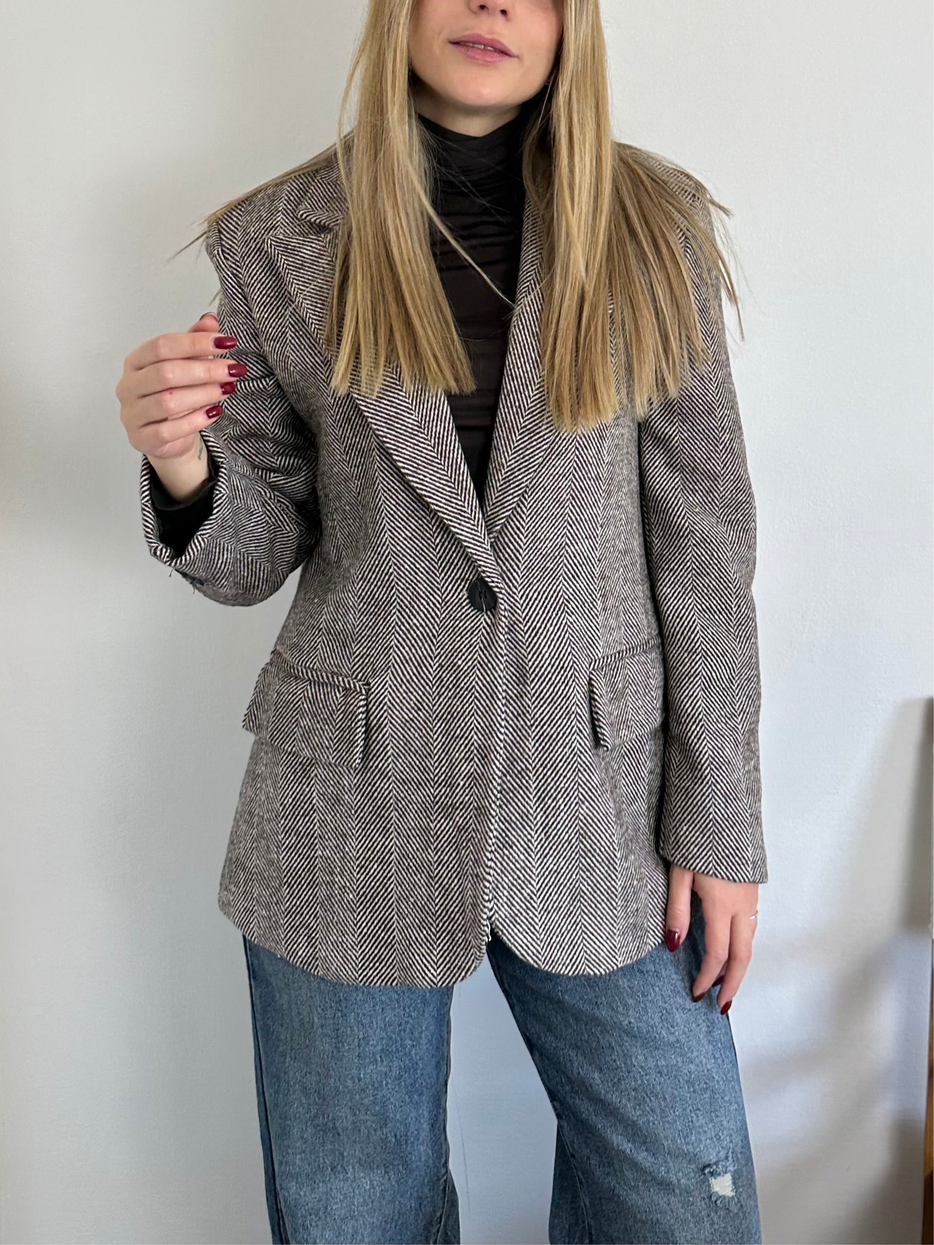 BLAZER SPIGATO SPALLINE IMBOTTITE MARRONE