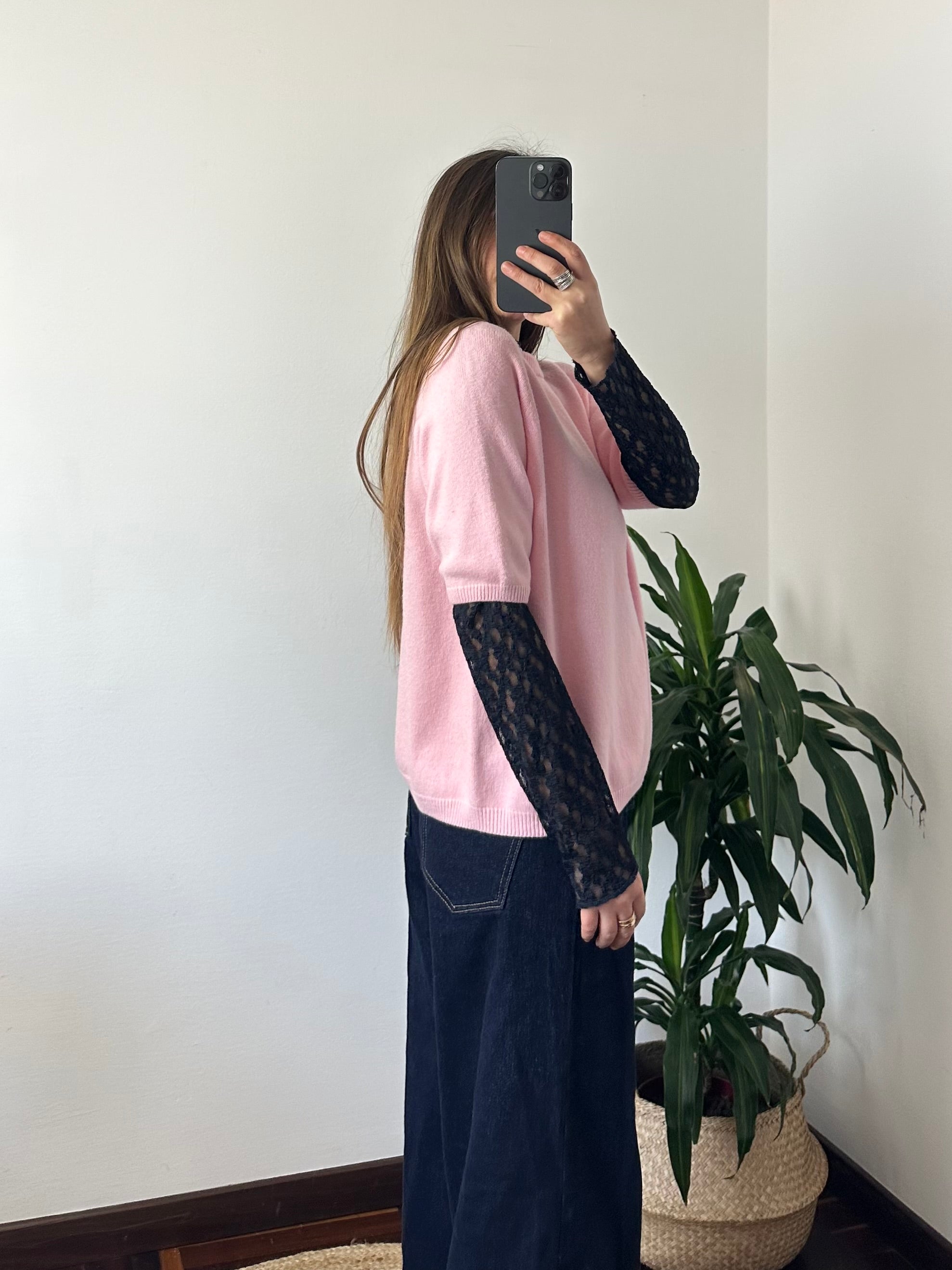 PULLOVER MANICA 3/4 in MORBIDA VISCOSA ROSA