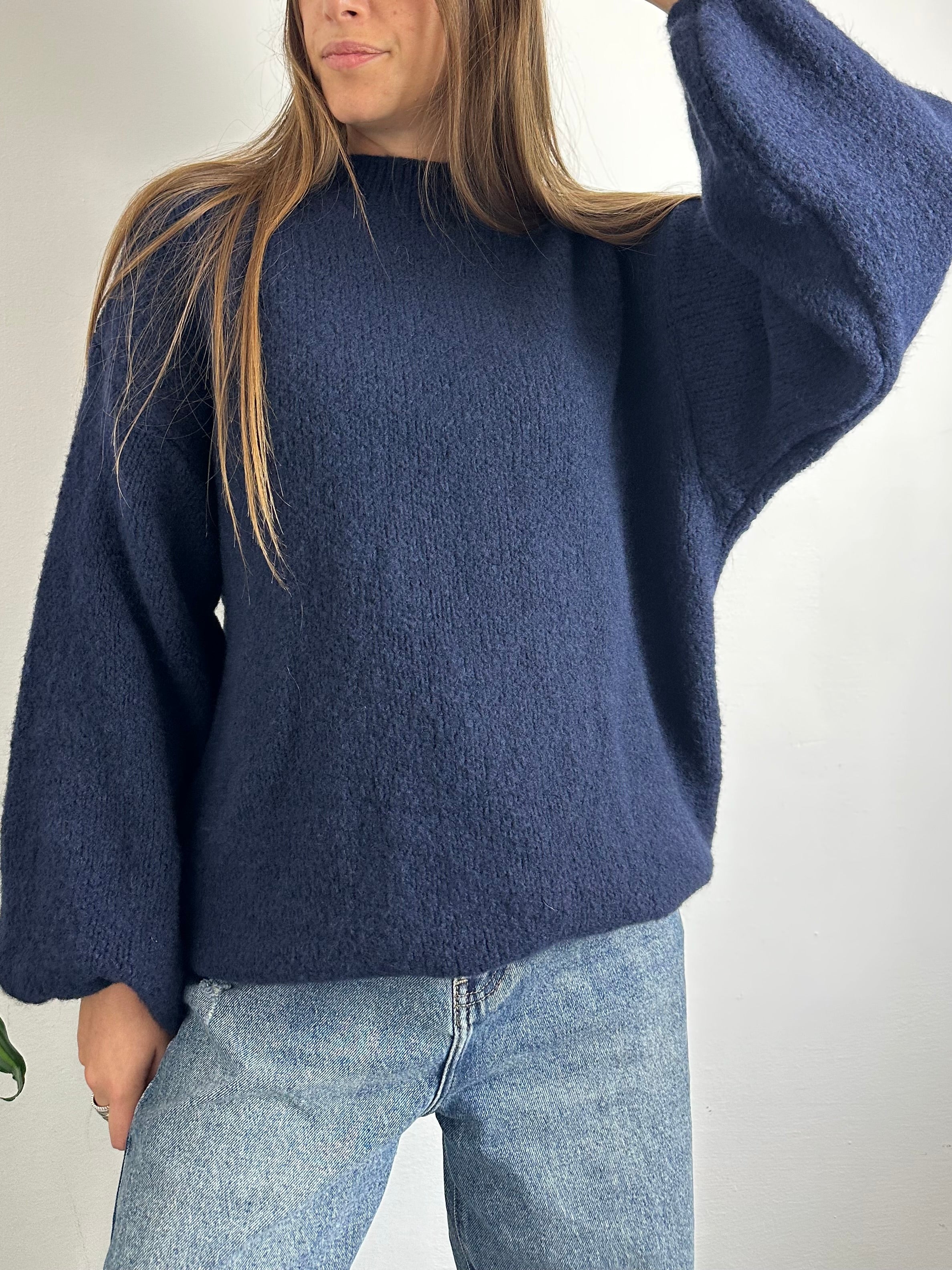 MAGLIONE MISTO LANA-ALPACA BLU SCURO