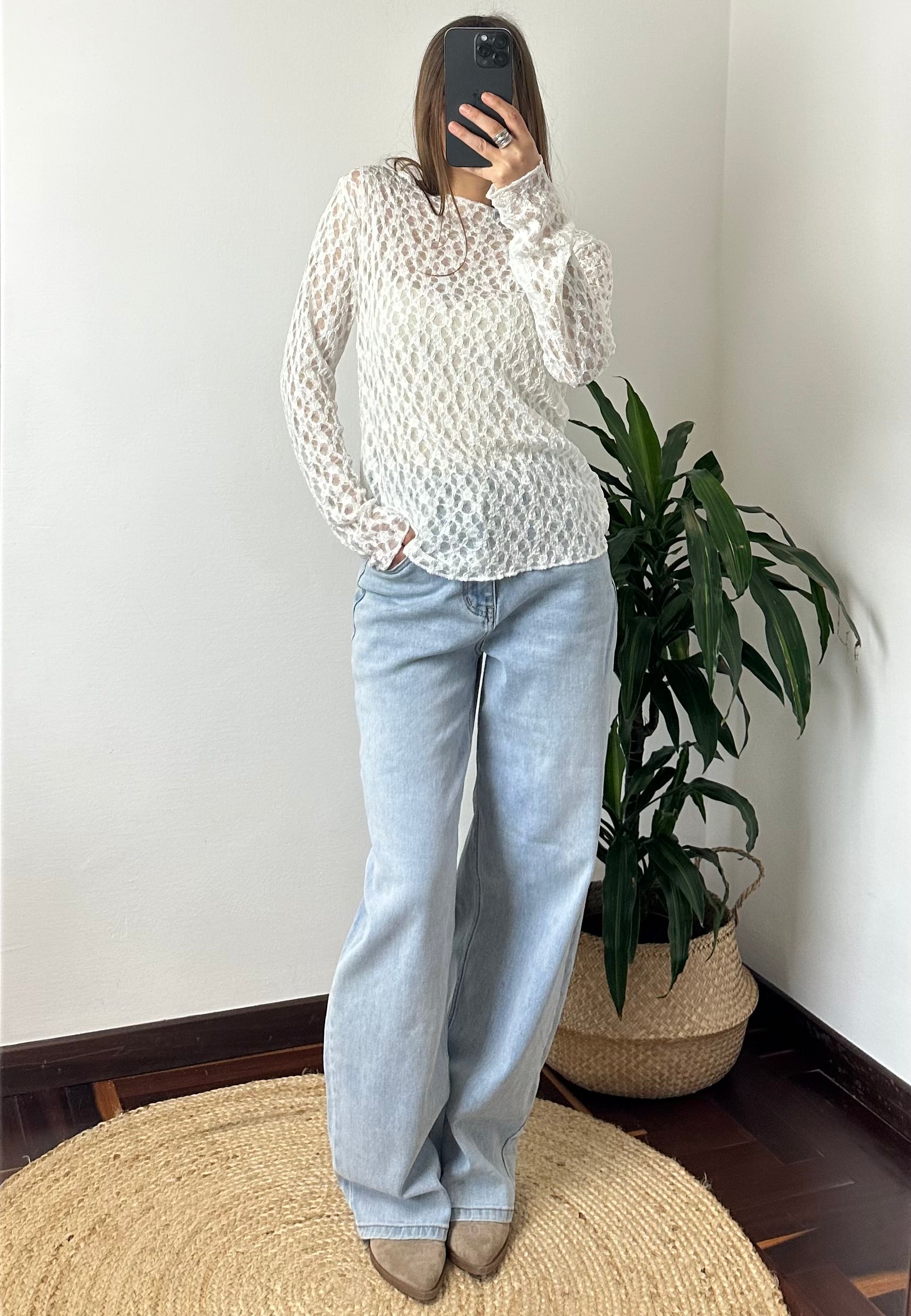 MAGLIA ELASTICIZZATA PIZZO BIANCO