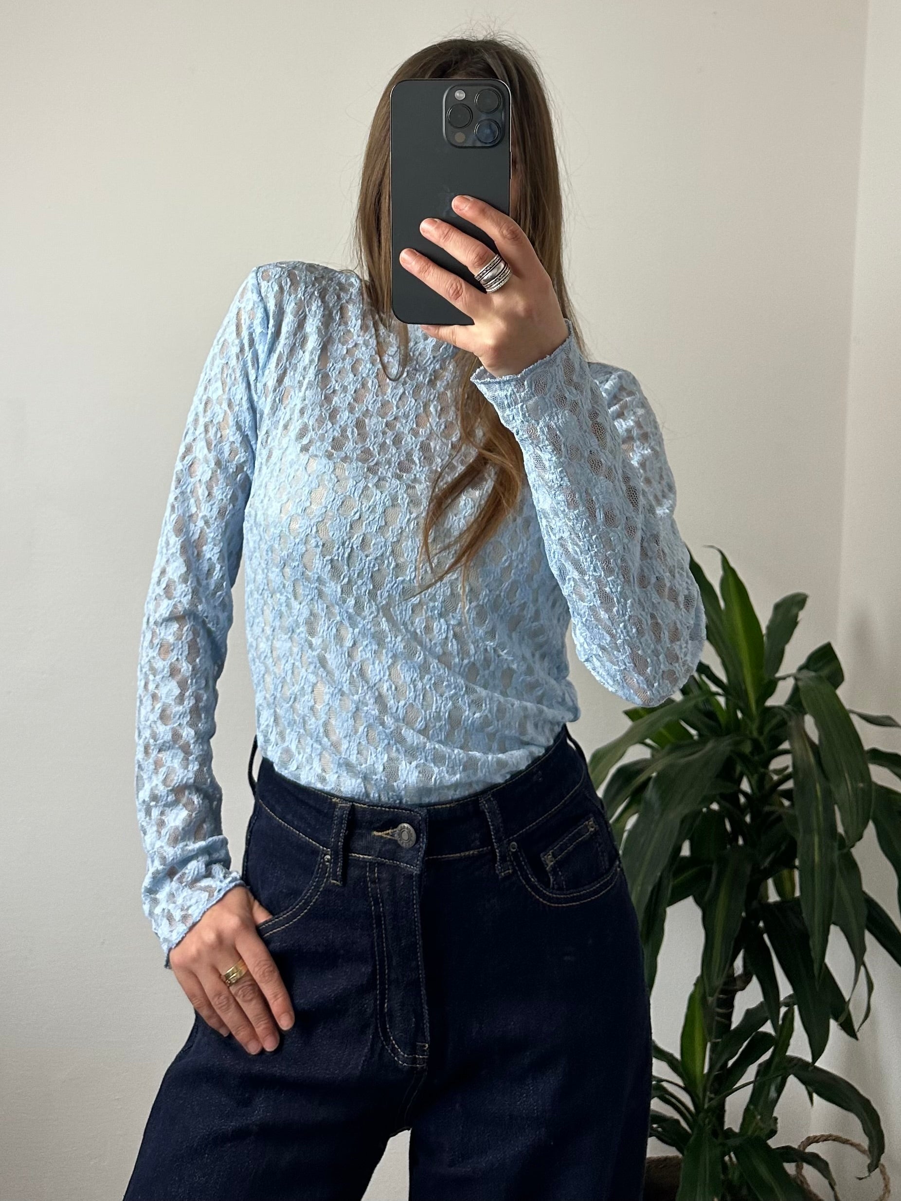 MAGLIA ELASTICIZZATA PIZZO AZZURRO