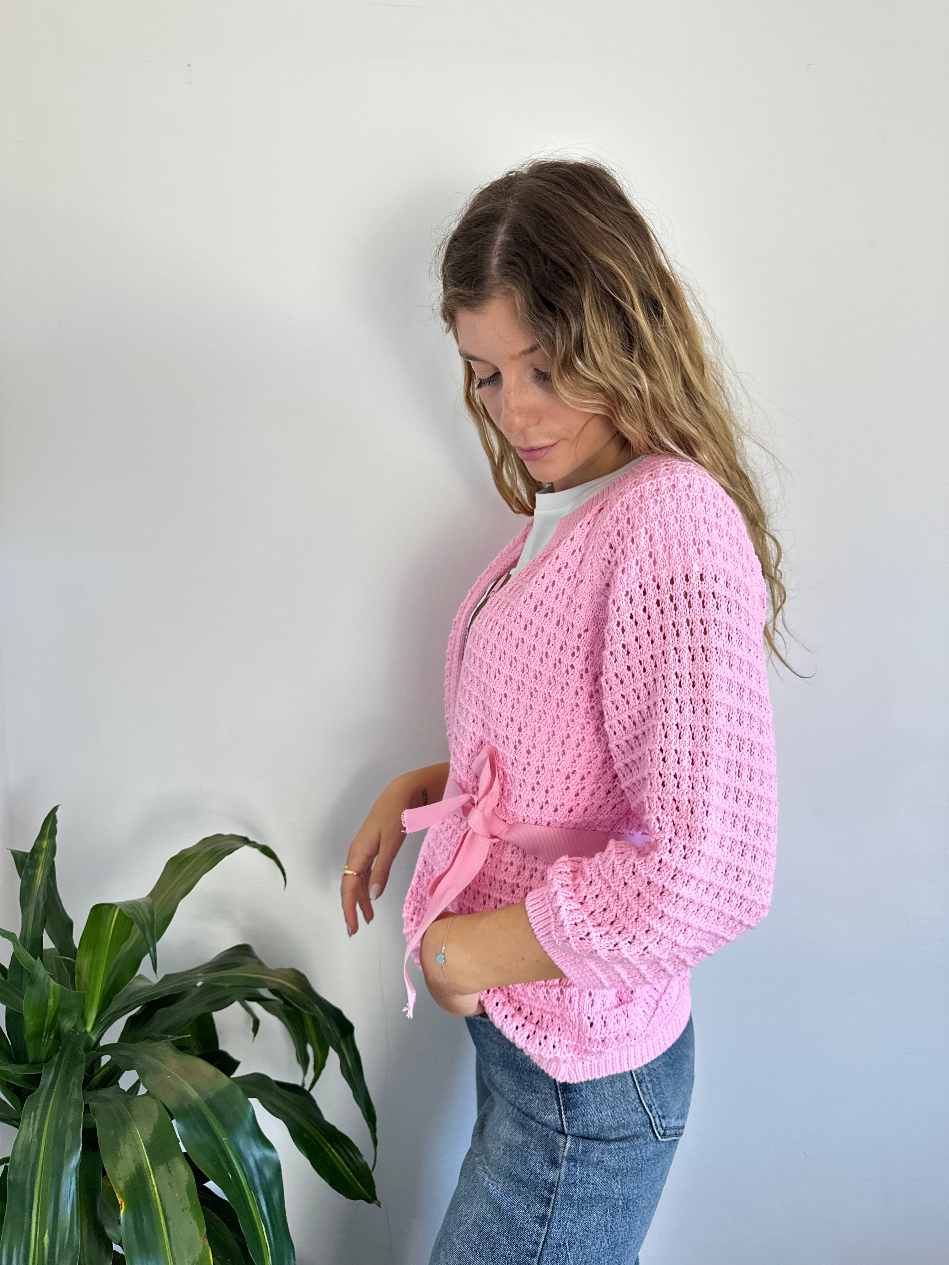 CARDIGAN NASTRO ROSA