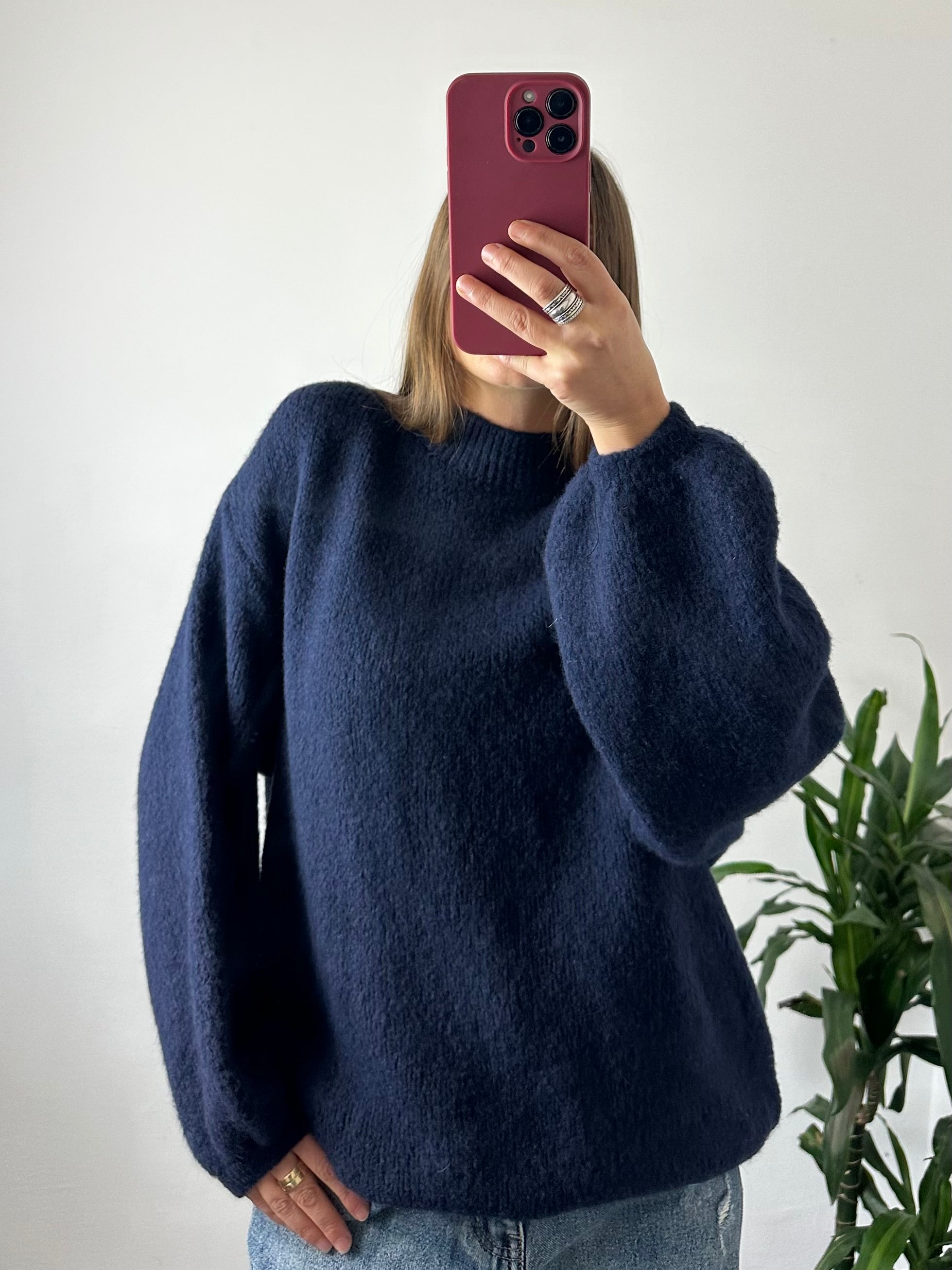 MAGLIONE MISTO LANA-ALPACA BLU SCURO