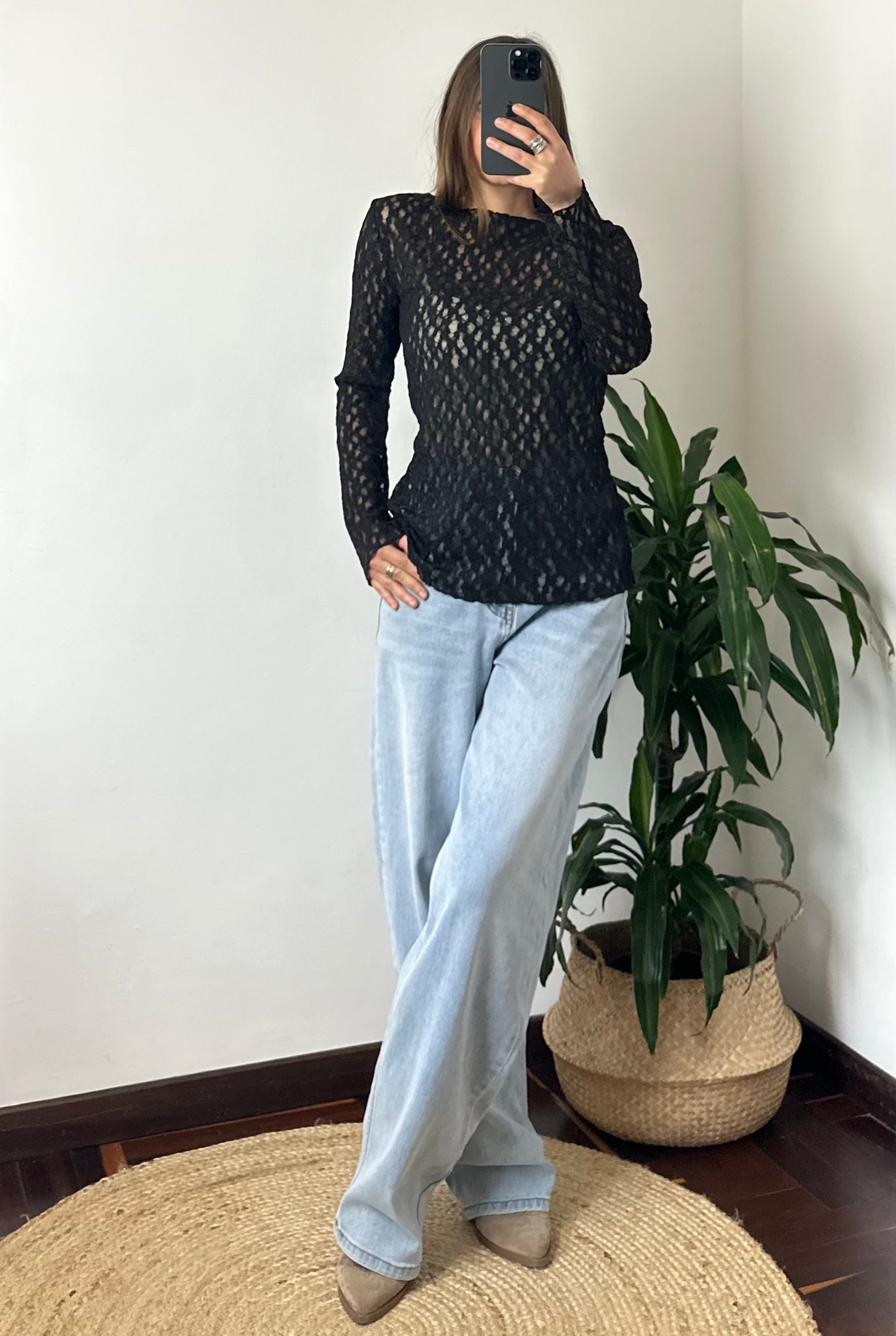 MAGLIA ELASTICIZZATA PIZZO NERO