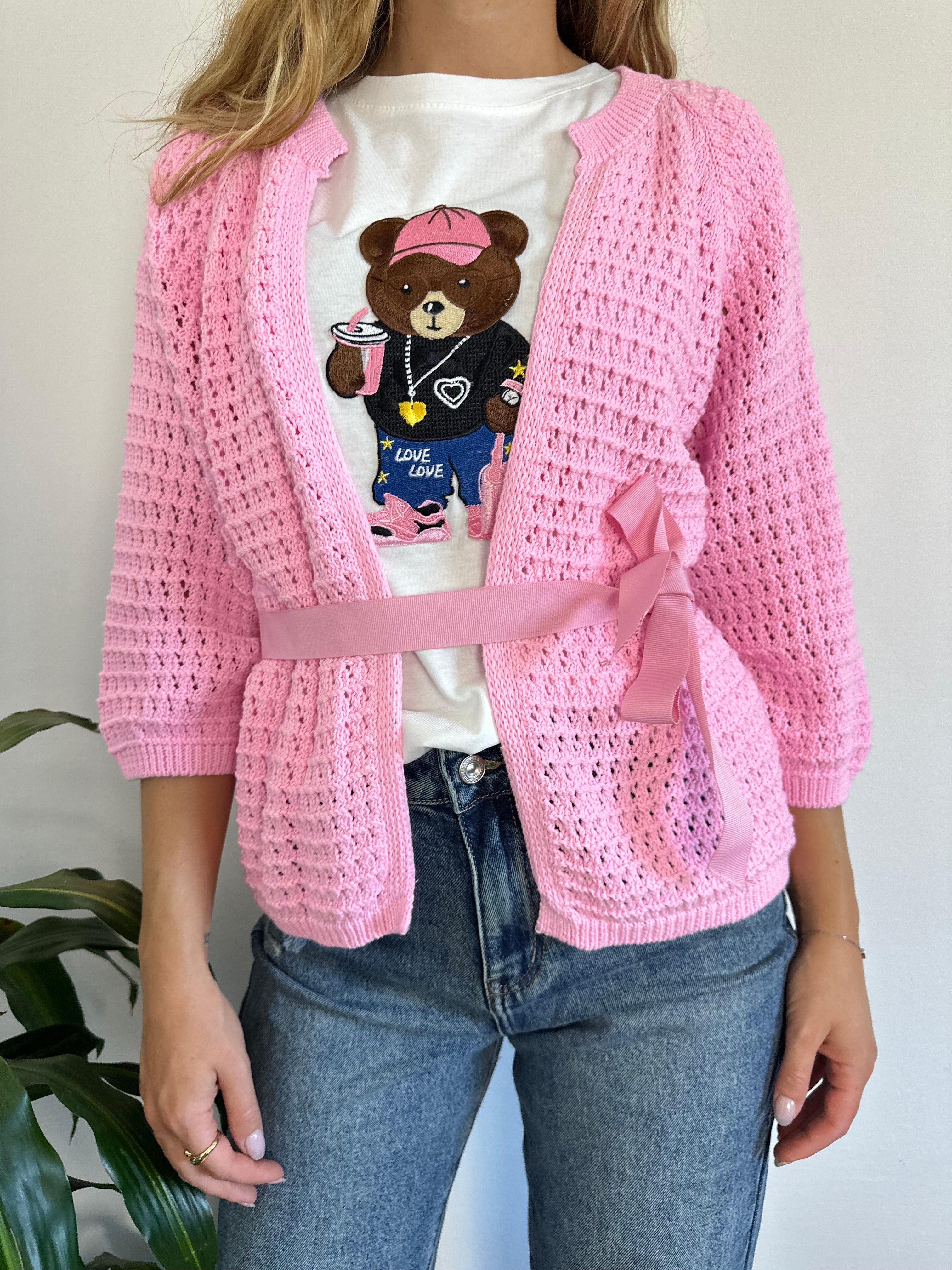 CARDIGAN NASTRO ROSA