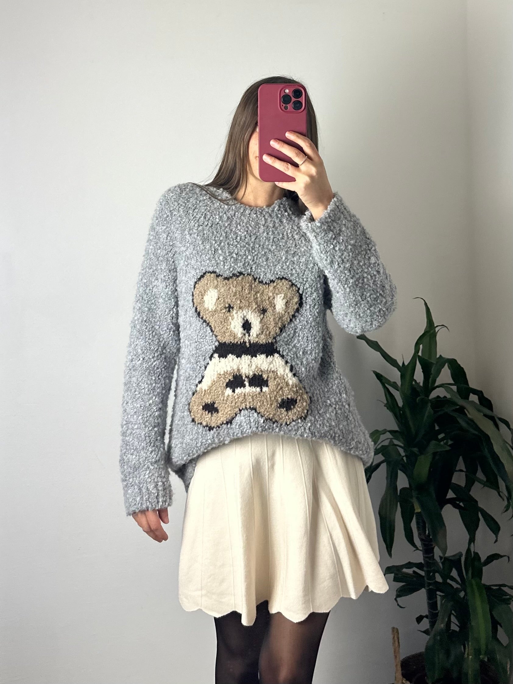 MAGLIONE BOUCLÈ TEDDY GRIGIO