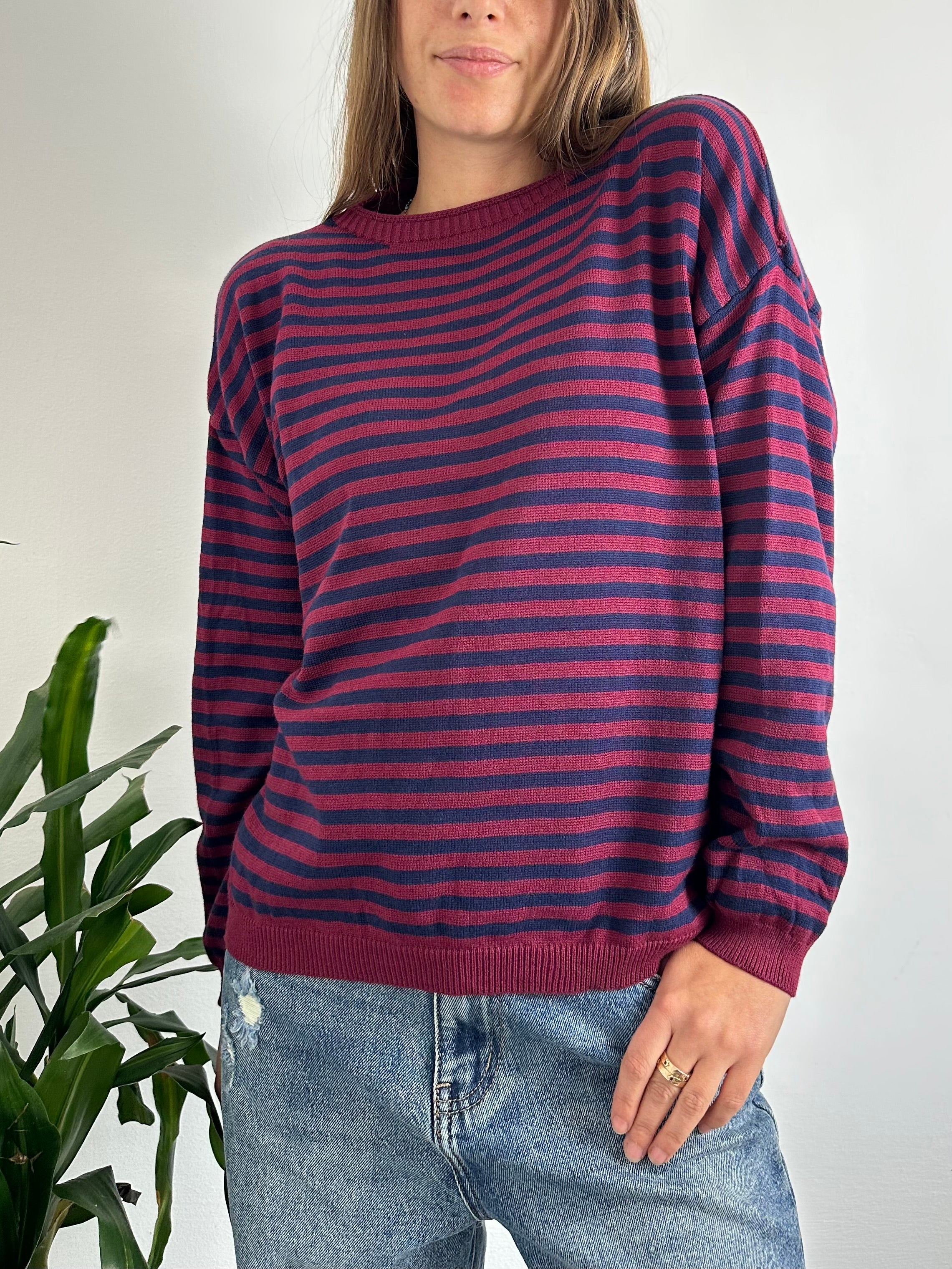 MAGLIONCINO RIGHE IN MAGLIA VISCOSA bordeaux-blu