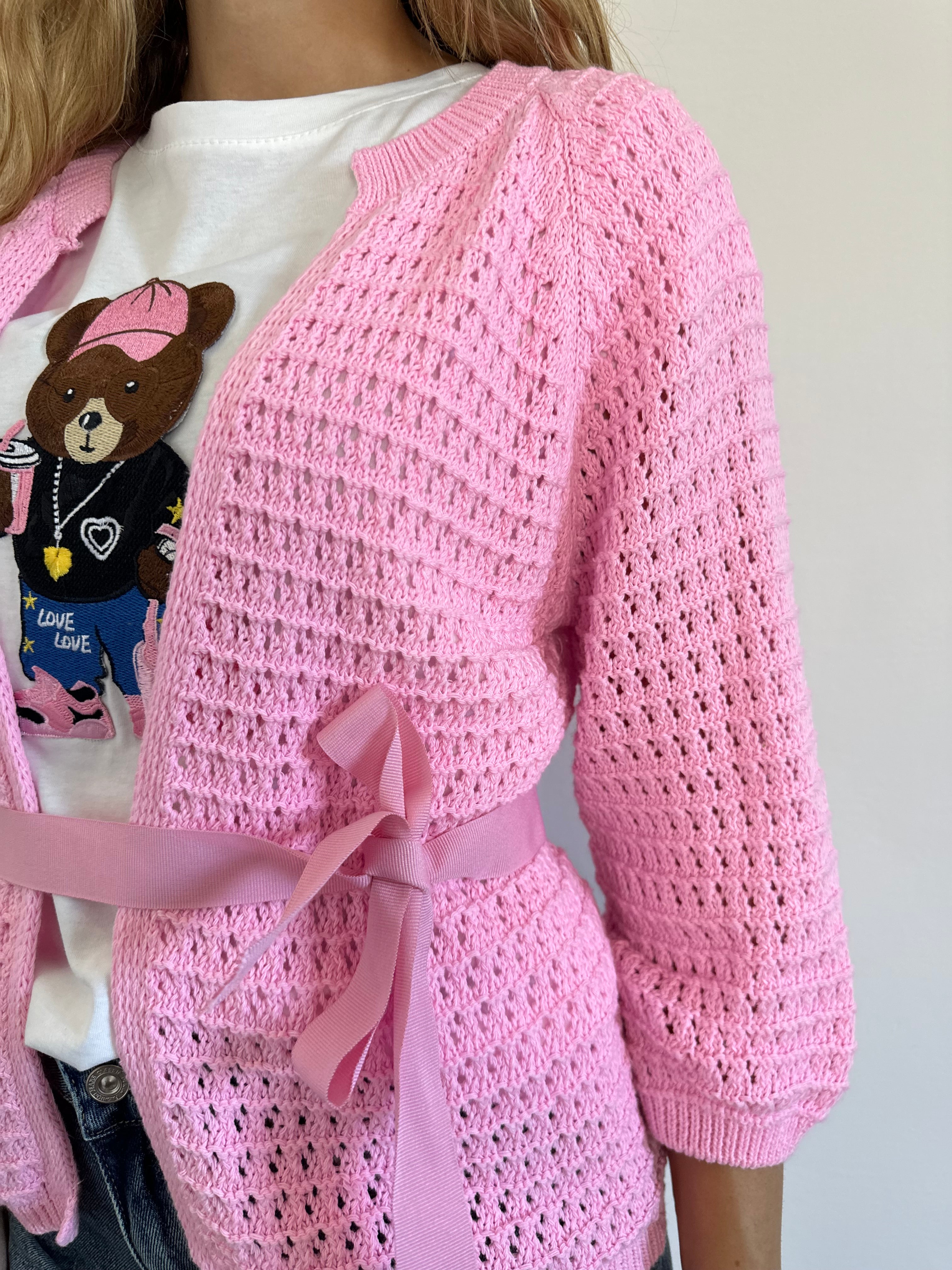 CARDIGAN NASTRO ROSA