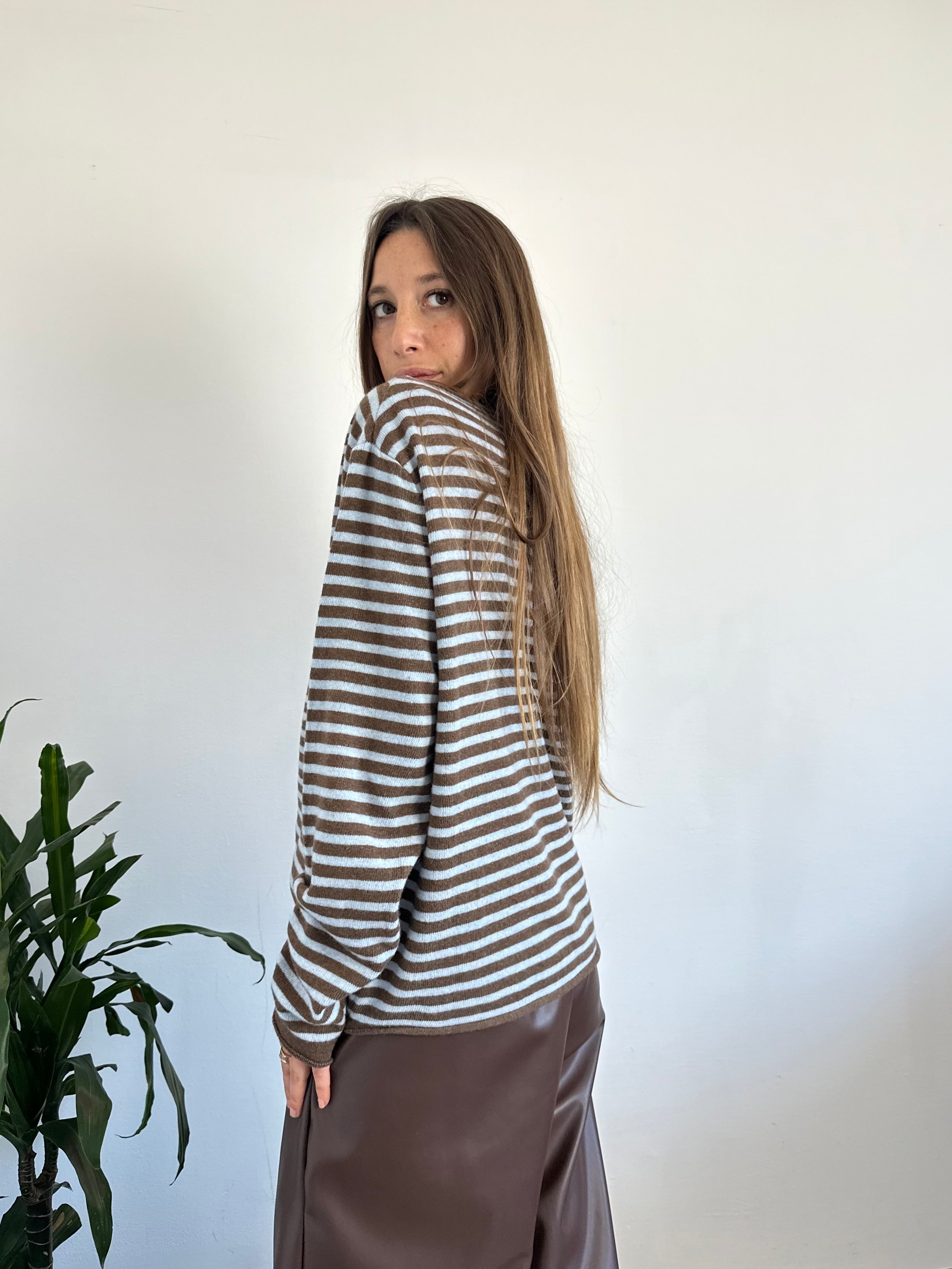 MAGLIONCINO RIGHE misto CASHMERE AZZURRO-MARRONE