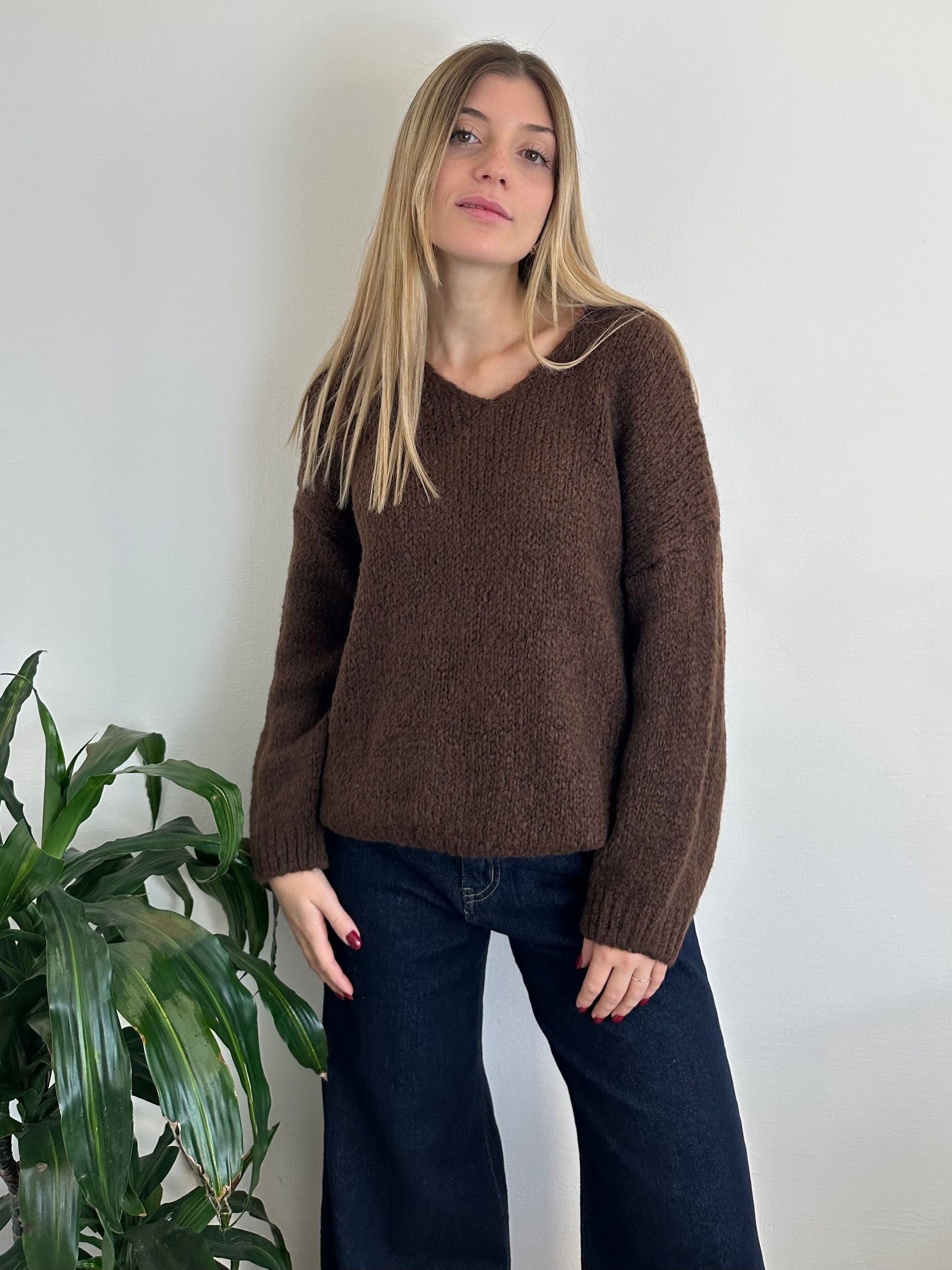 MAGLIONE MISTO LANA CIOCCOLATO