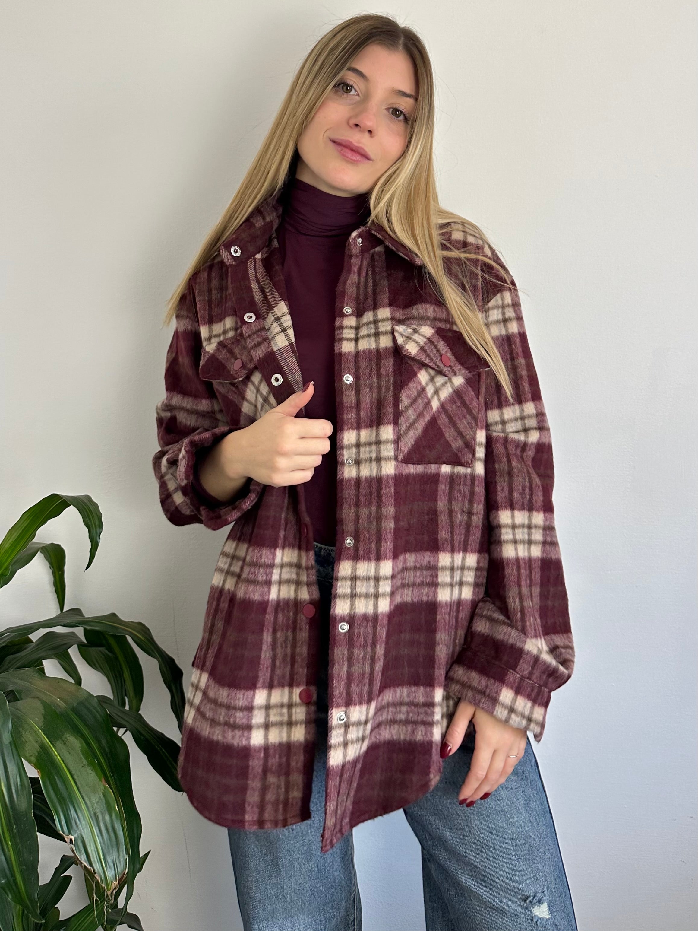CAMICIA PELOSA COTONE BORGOGNA