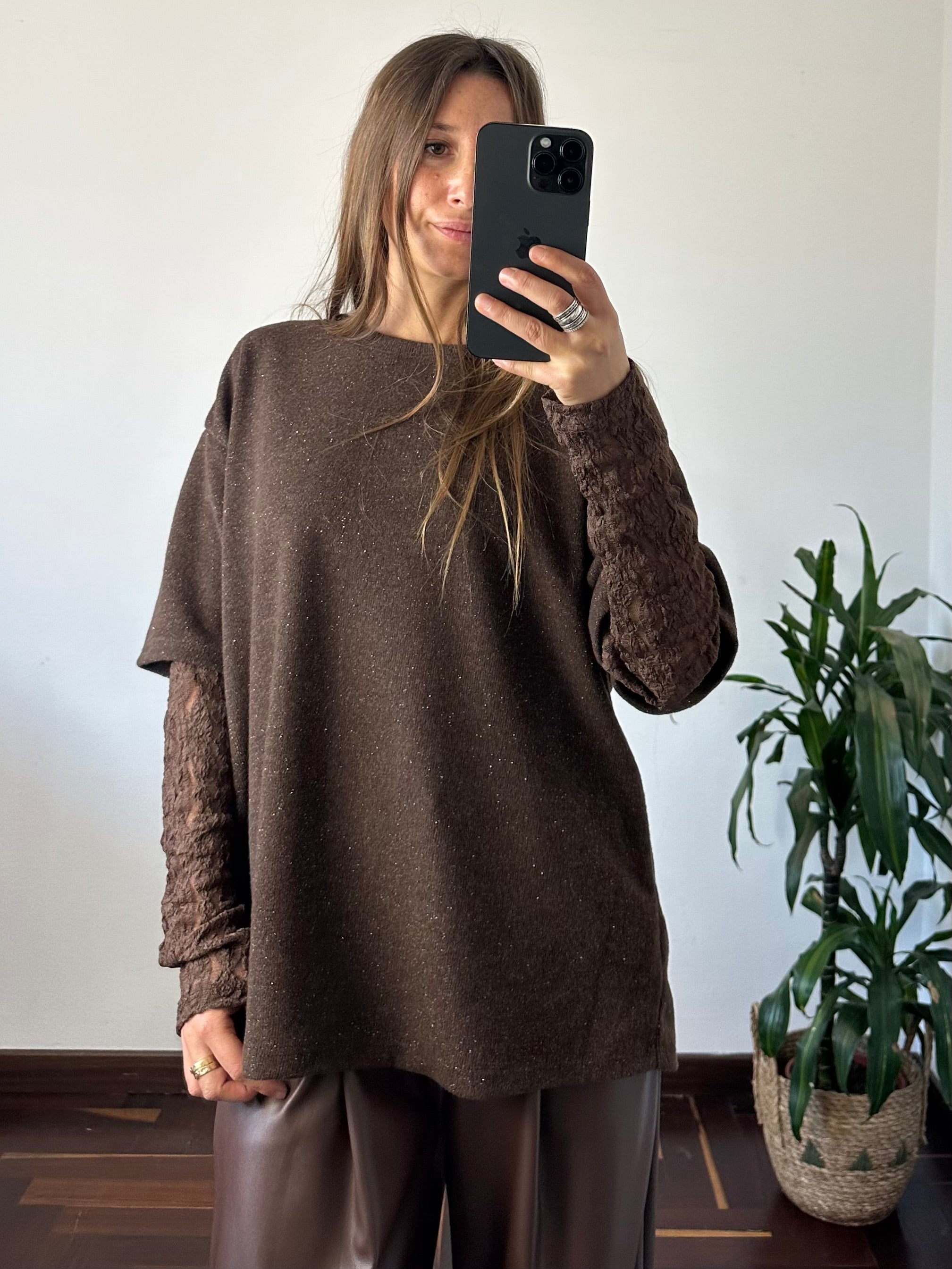MAGLIA T-SHIRT PIZZO CIOCCOLATO