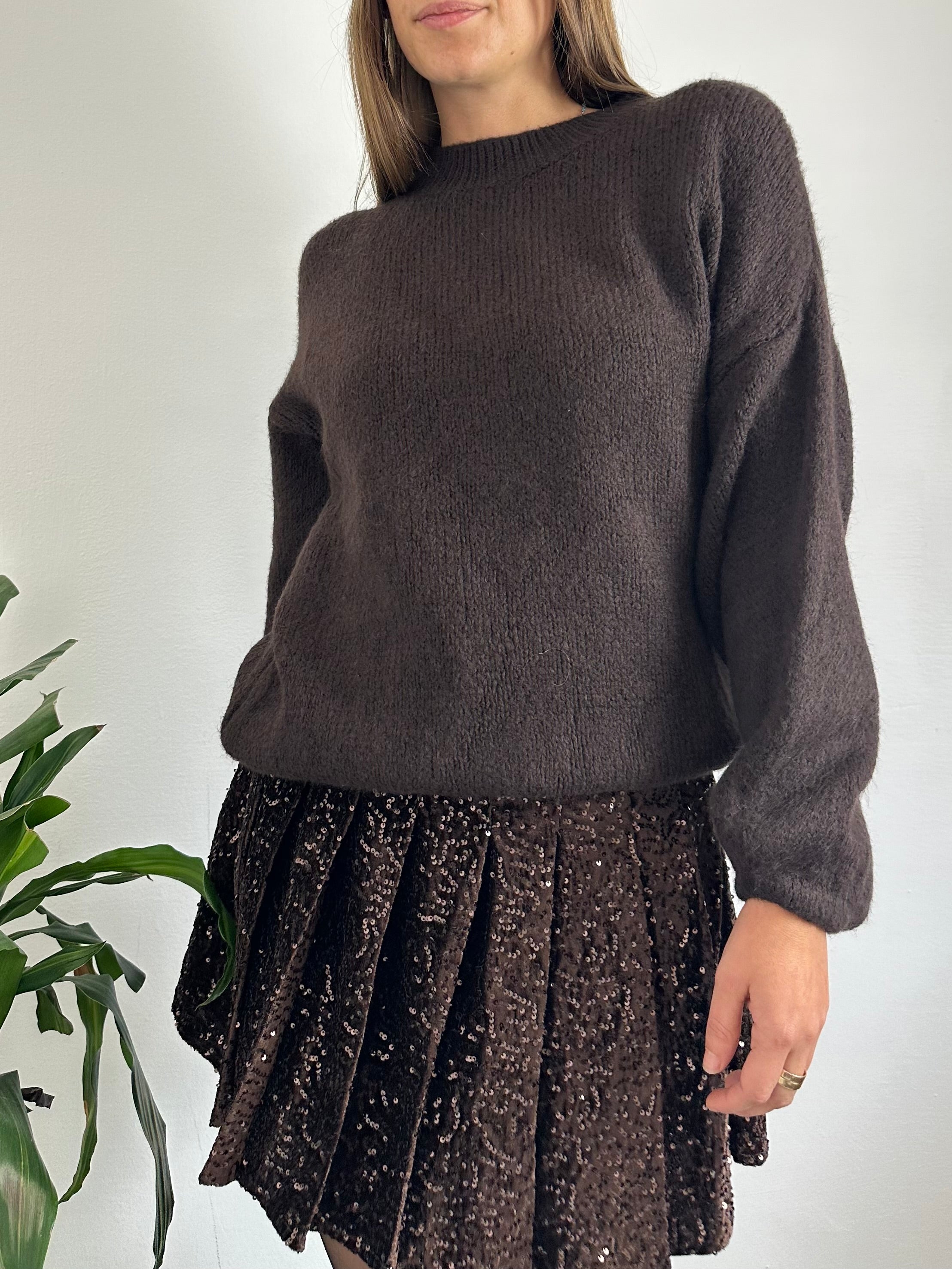 MAGLIONE misto LANA-ALPACA MARRONE