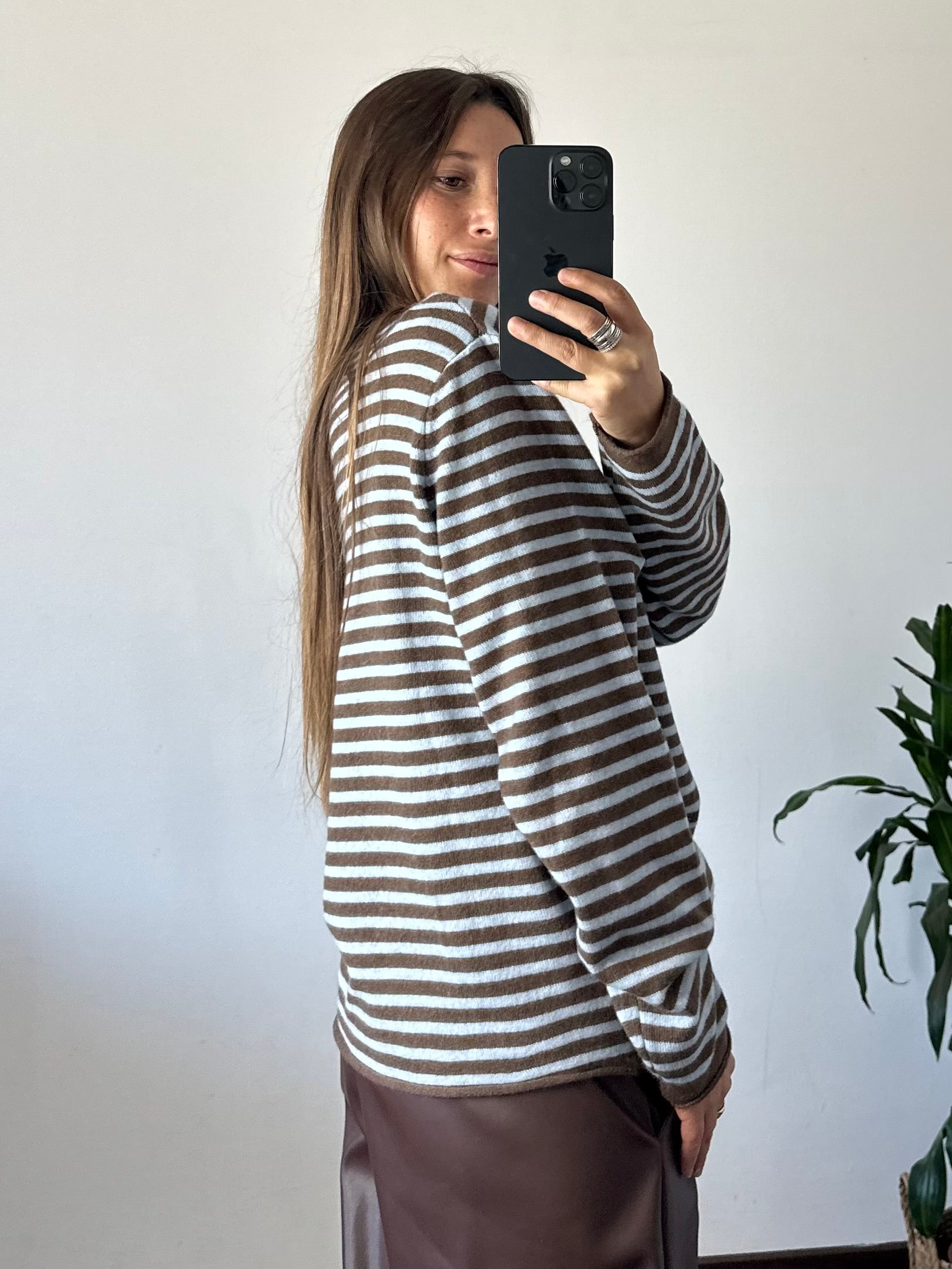 MAGLIONCINO RIGHE misto CASHMERE AZZURRO-MARRONE