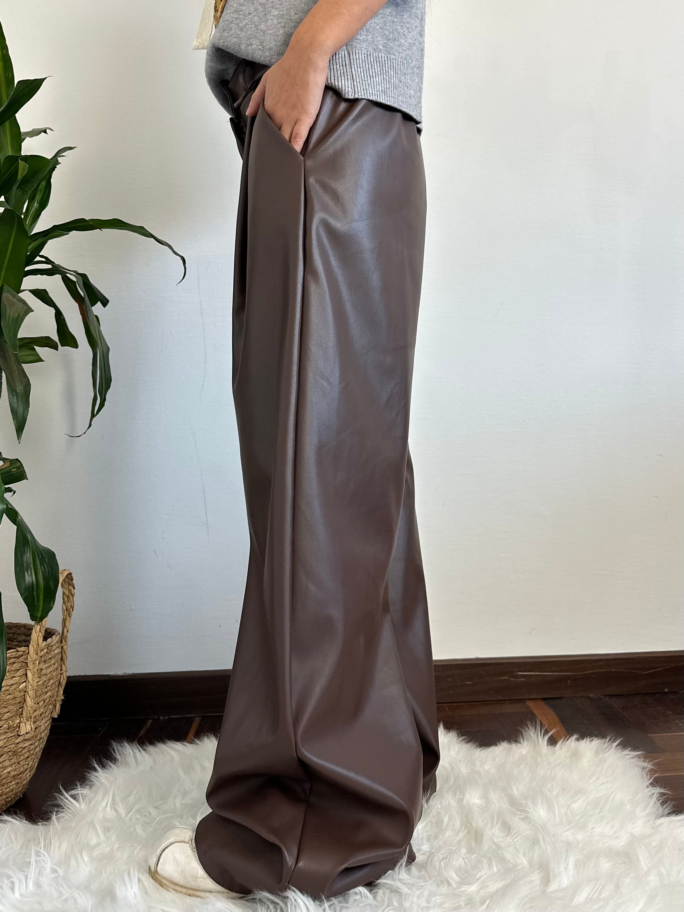 PANTALONE ECOPELLE MARRONE