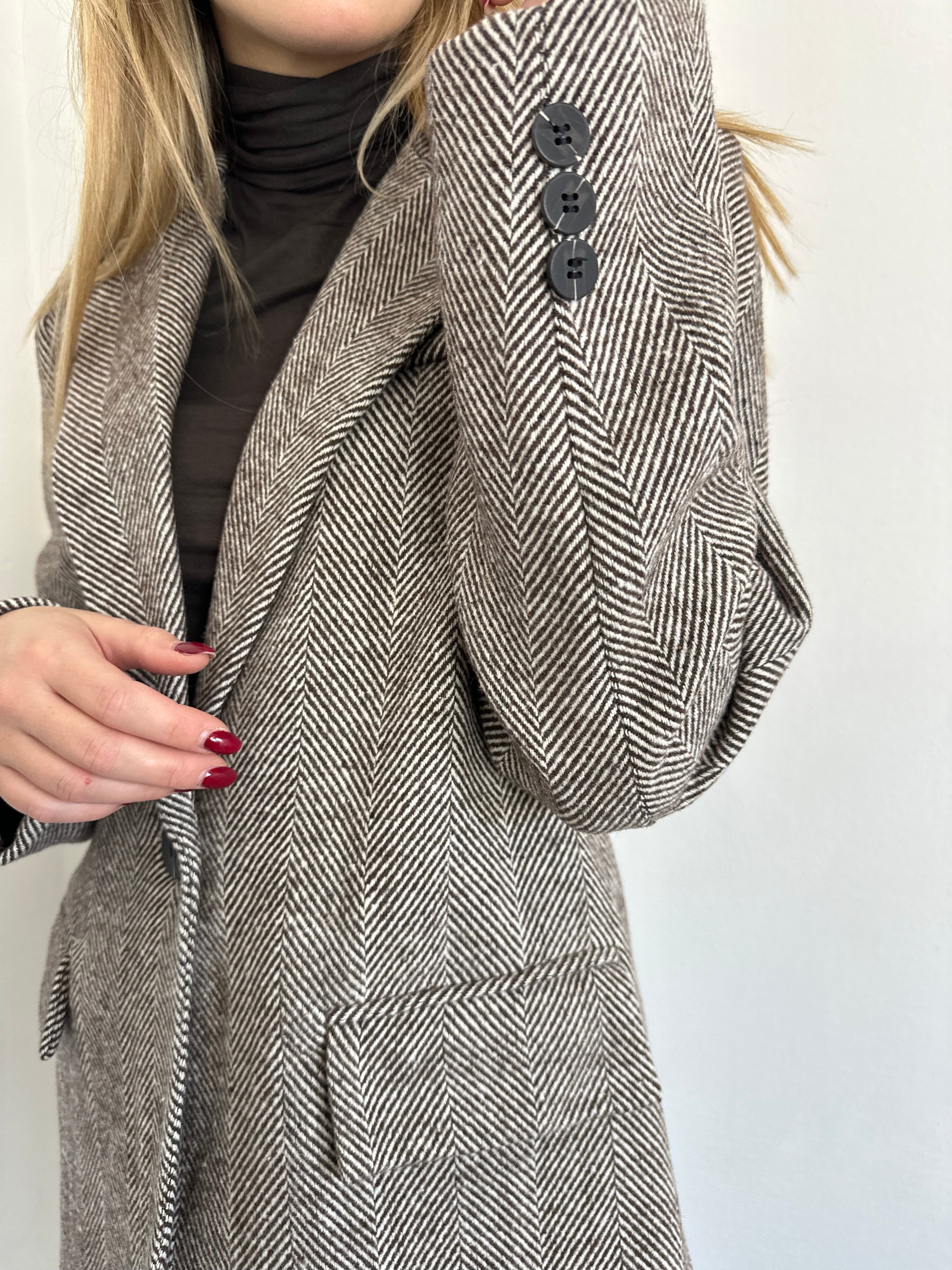 BLAZER SPIGATO SPALLINE IMBOTTITE MARRONE