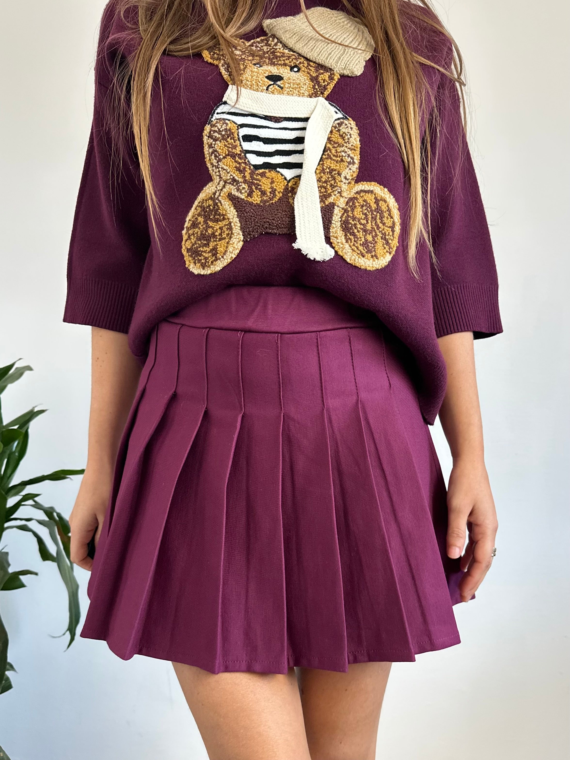 MINIGONNA COTONE A PIEGHE BORDEAUX