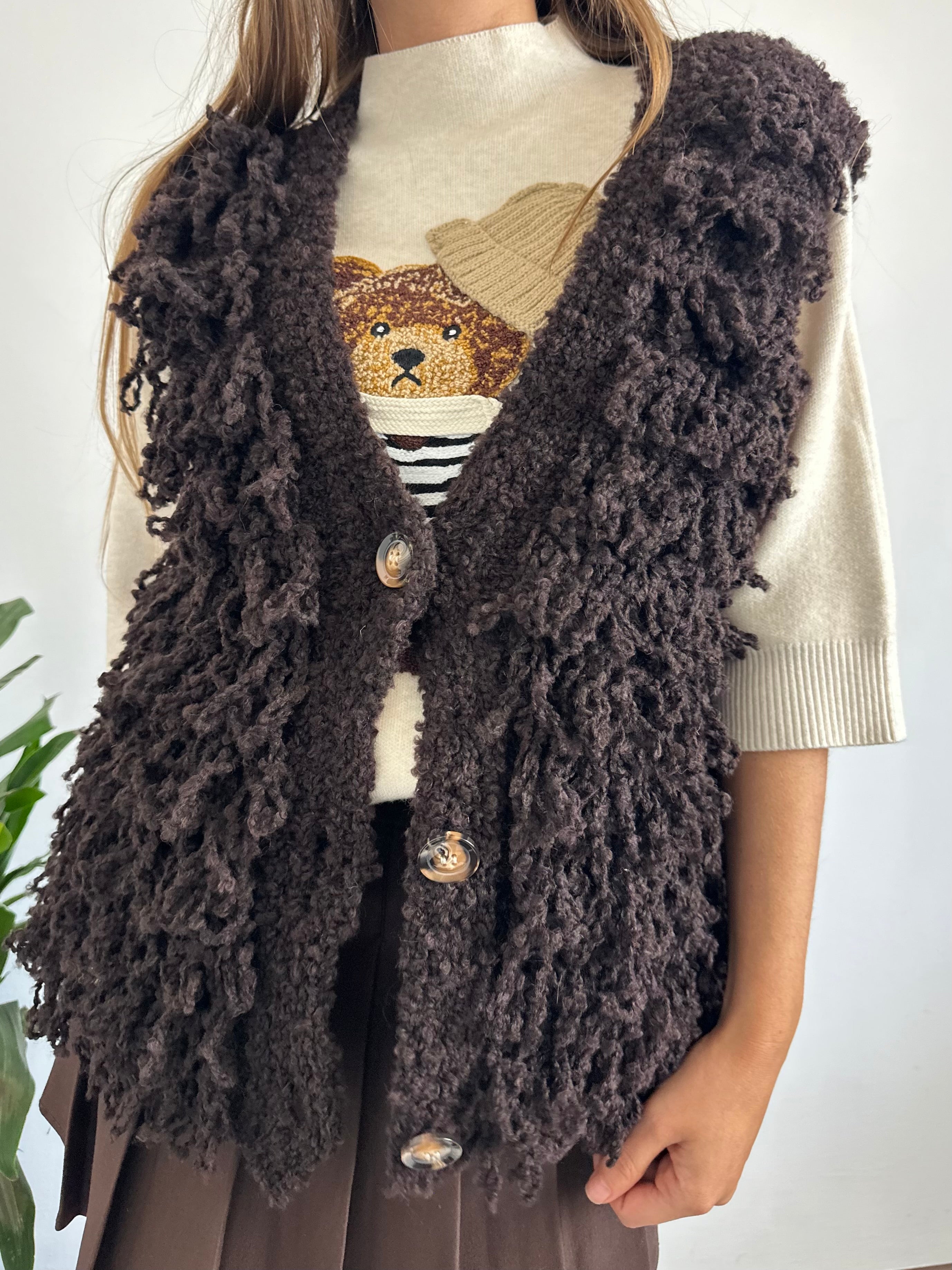 GILET misto LANA-ALPACA CIOCCOLATO