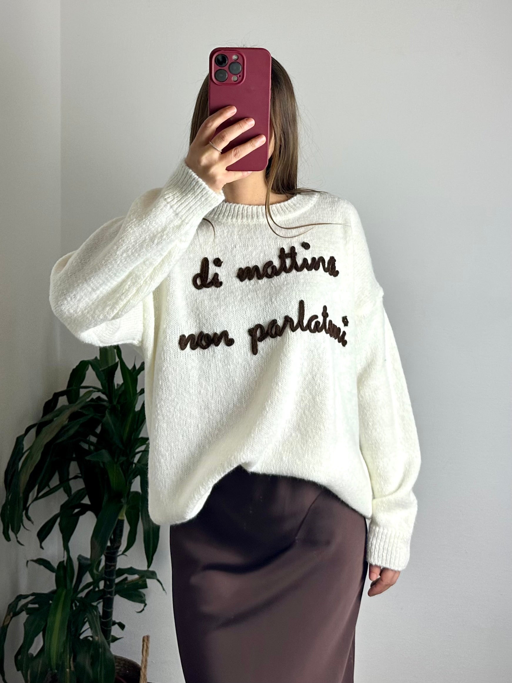 MAGLIONE “di mattina non parlatemi“ misto LANA BIANCO