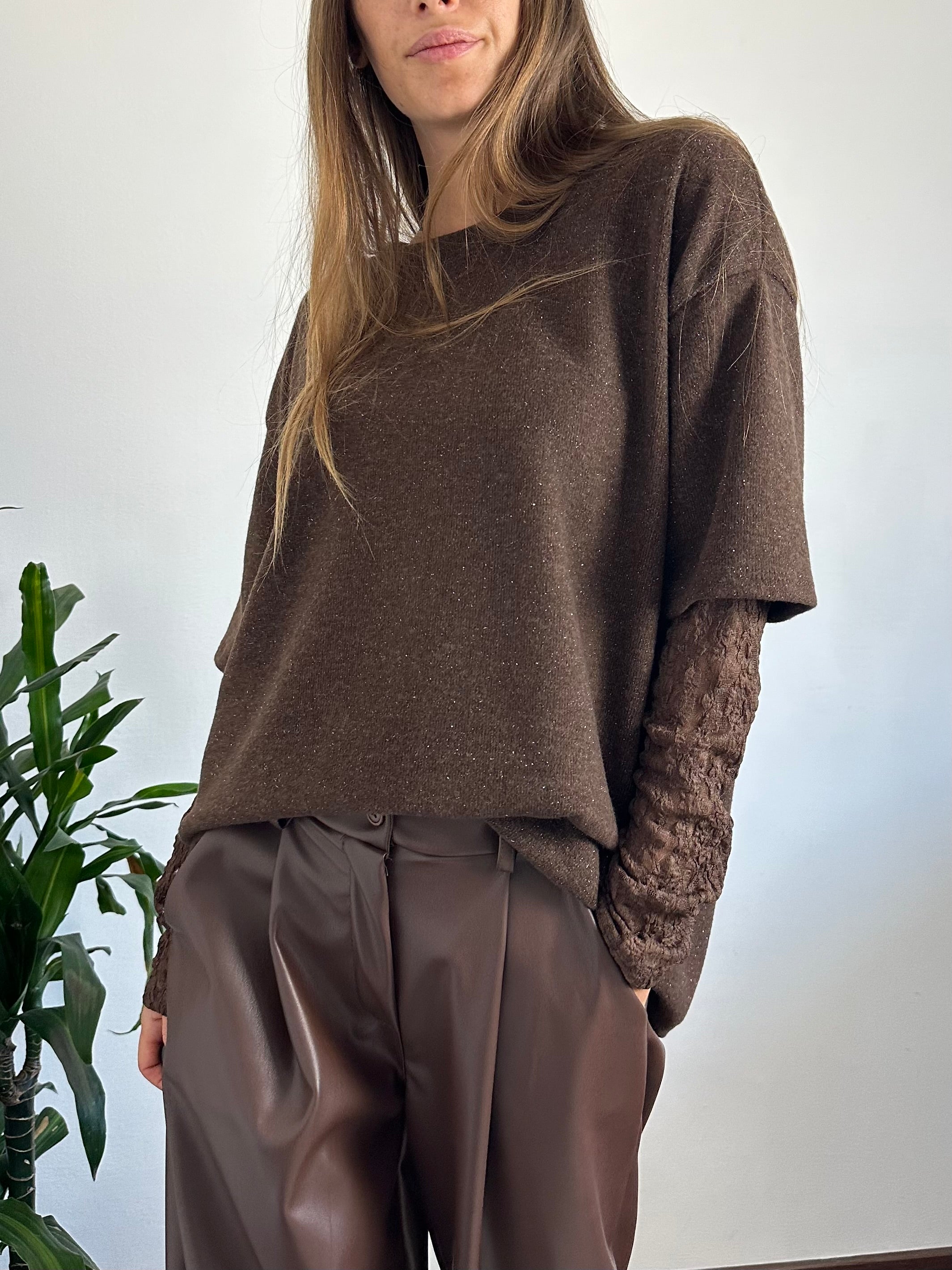 MAGLIA T-SHIRT PIZZO CIOCCOLATO