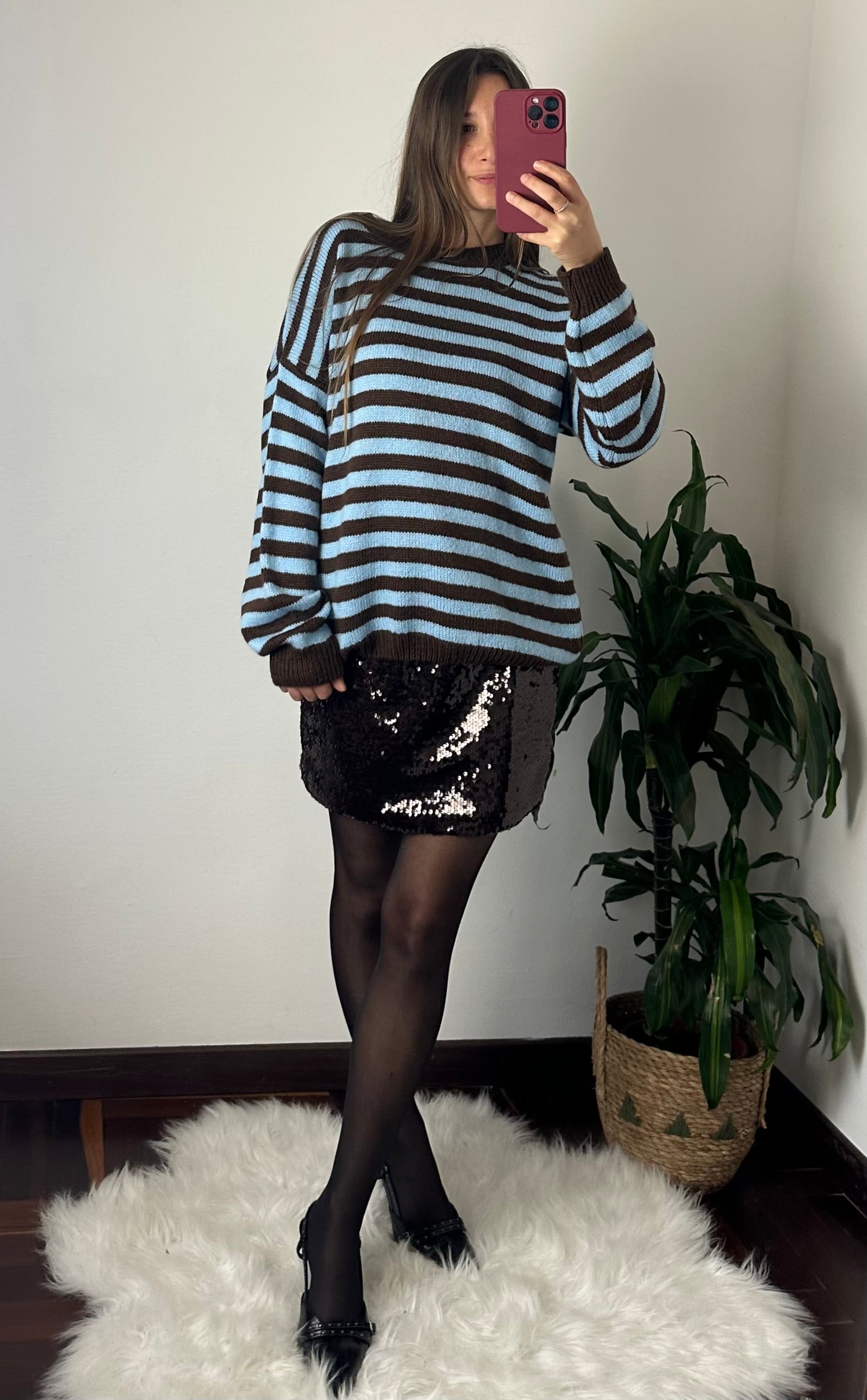 PULLOVER RIGHE MARRONE-AZZURRO