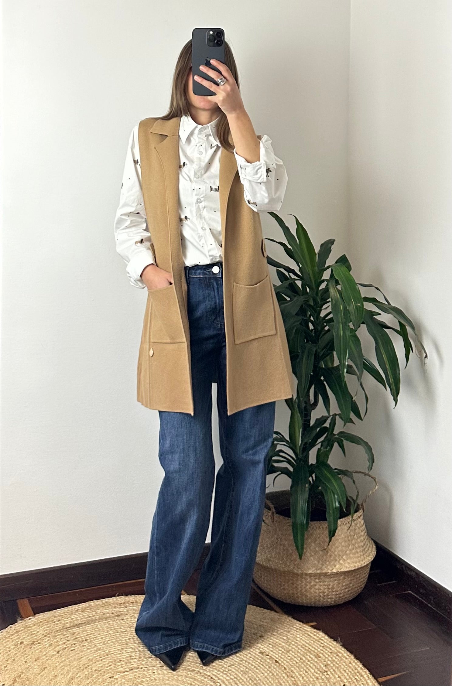 GILET in MAGLIA CON TASCHE CAMMELLO